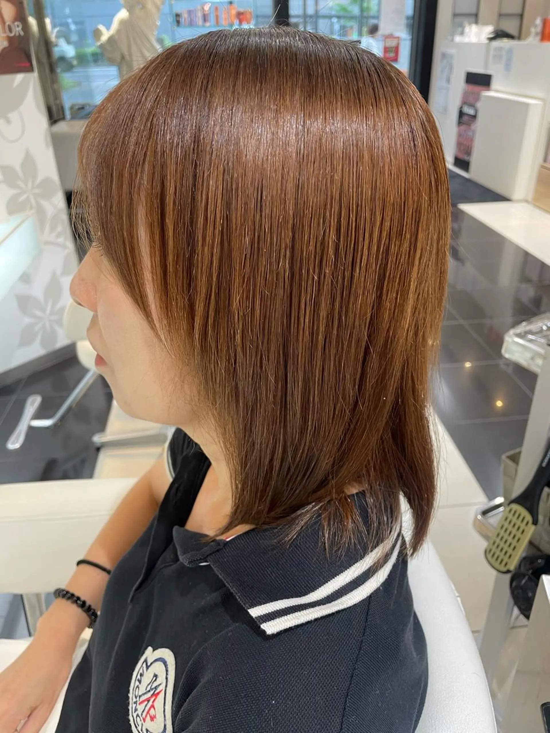 ミディアム 縮毛矯正 髪質改善カラー 清利あやなのヘアスタイル