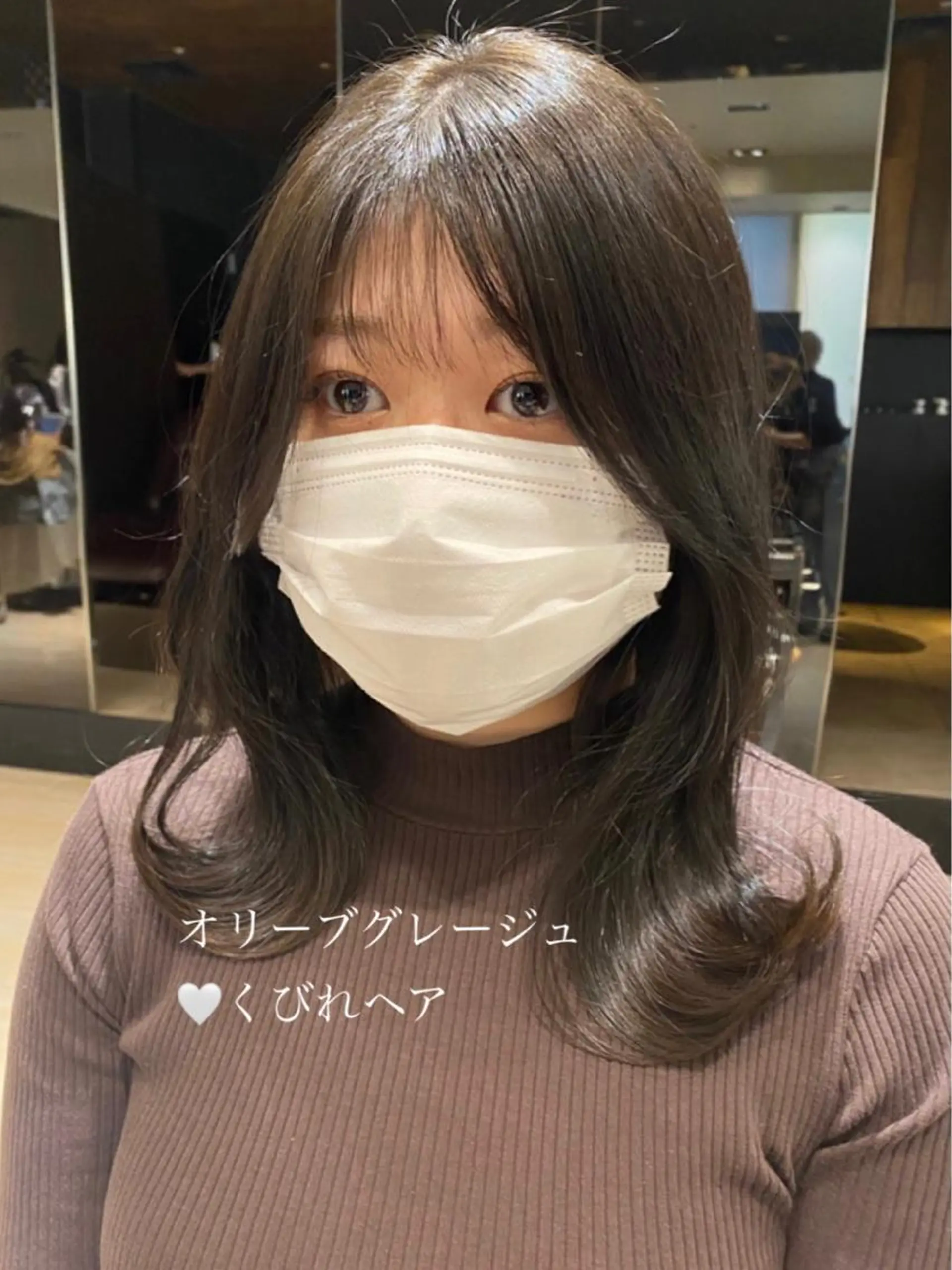 ミディアム カラー パーマ ヘアアレンジ メンズ キッズ 透明感カラー グレージュ オリーブグレージュ オリーブグレー くびれヘア 🍼顔周りカット/ レイヤー/小川華奈のヘアスタイル