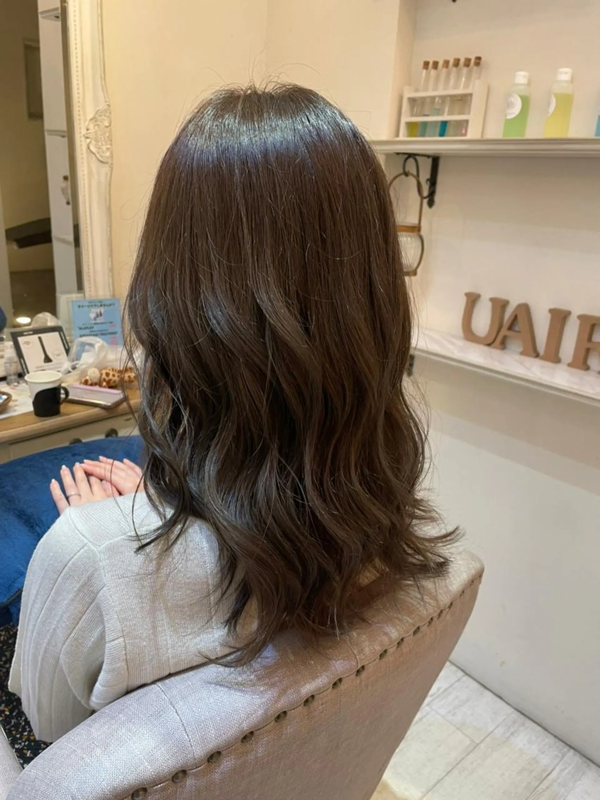 ロング カラー アディクシーカラー アクアカラー アッシュ バレイヤージュ ミストバング N° uairo 川崎店【ユアイロ】のヘアスタイル