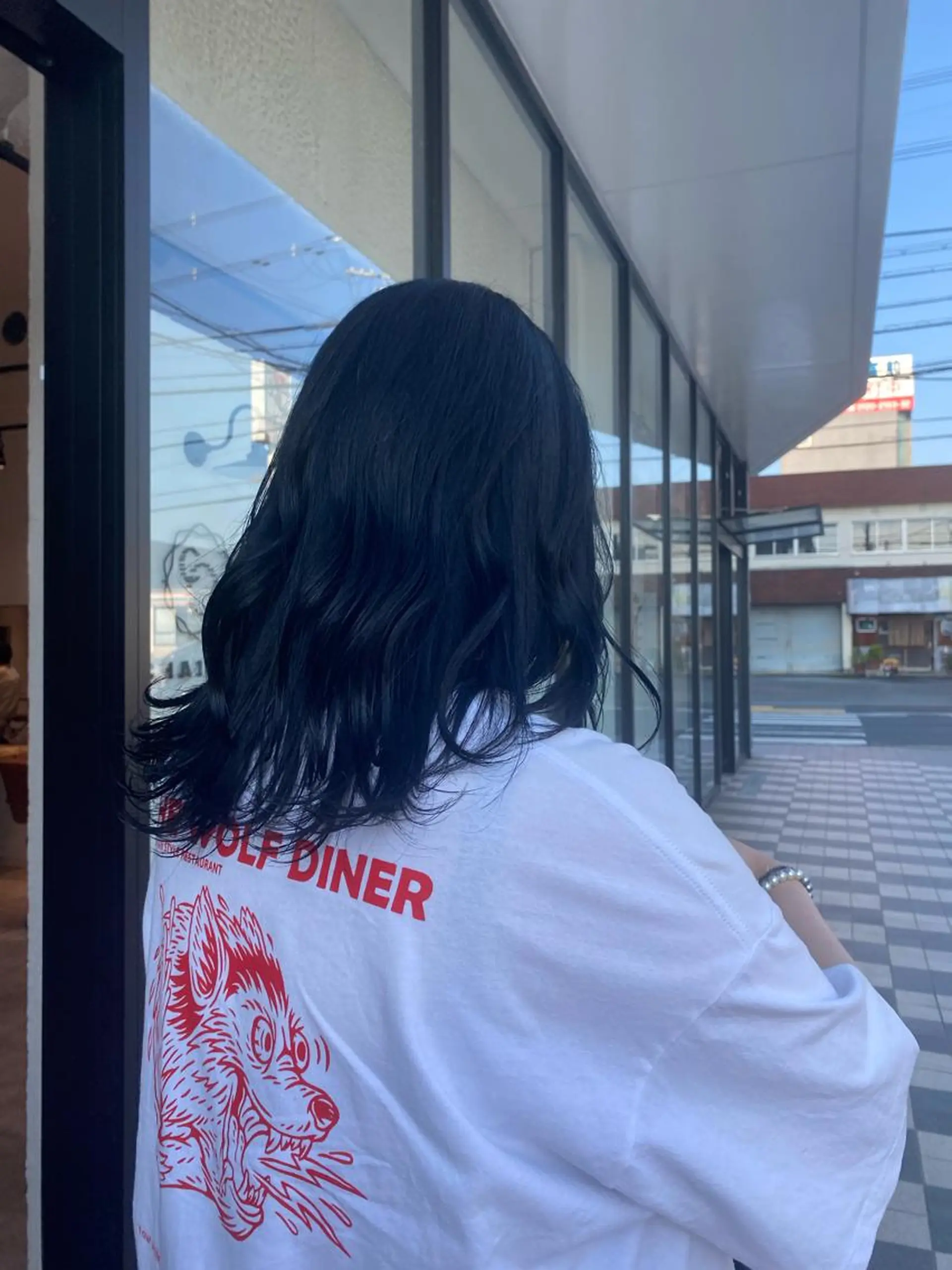 セミロング カラー 黒髪 ブルーカラー ブルーブラック 縮毛矯正 カット ヘアカラー トリートメント オスズ 🎀´-のヘアスタイル