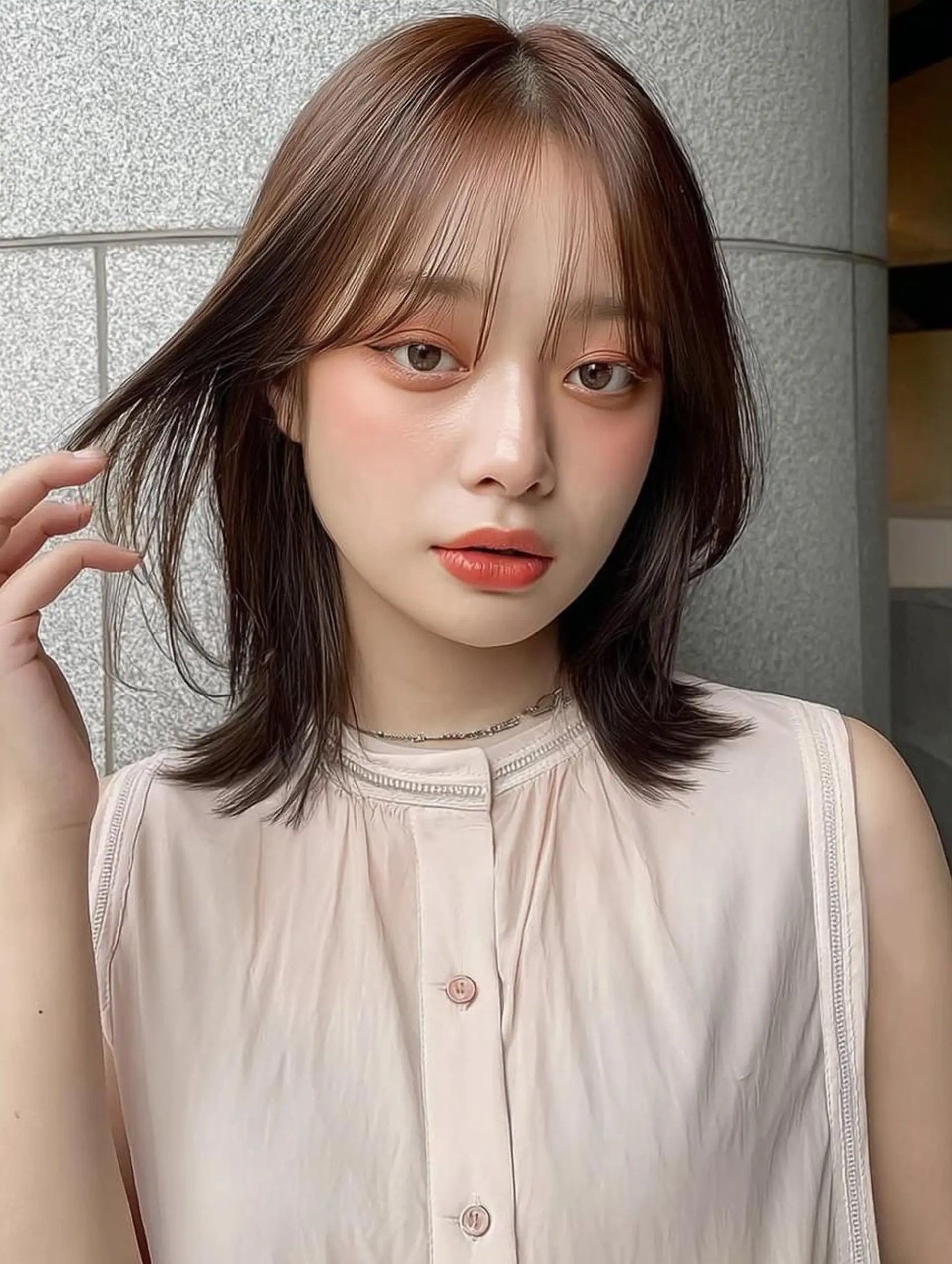 ロング ボブ 顔まわりレイヤー 髪質改善 韓国風ヘア レイヤーカット カット ヘアカラー 川上 彩華のヘアスタイル