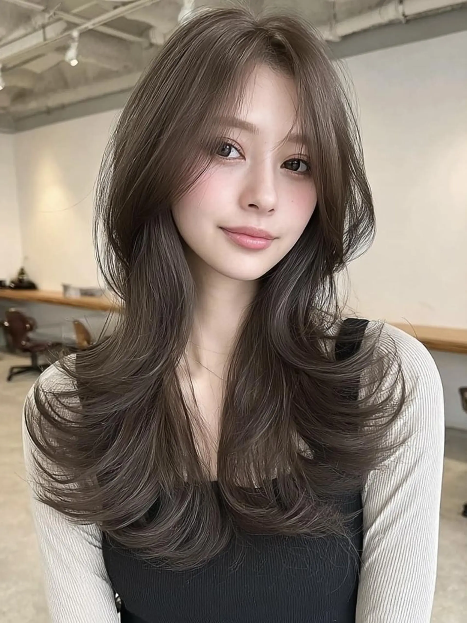 セミロング 髪質改善 縮毛矯正 カット ヘアカラー 野間 ひなののヘアスタイル