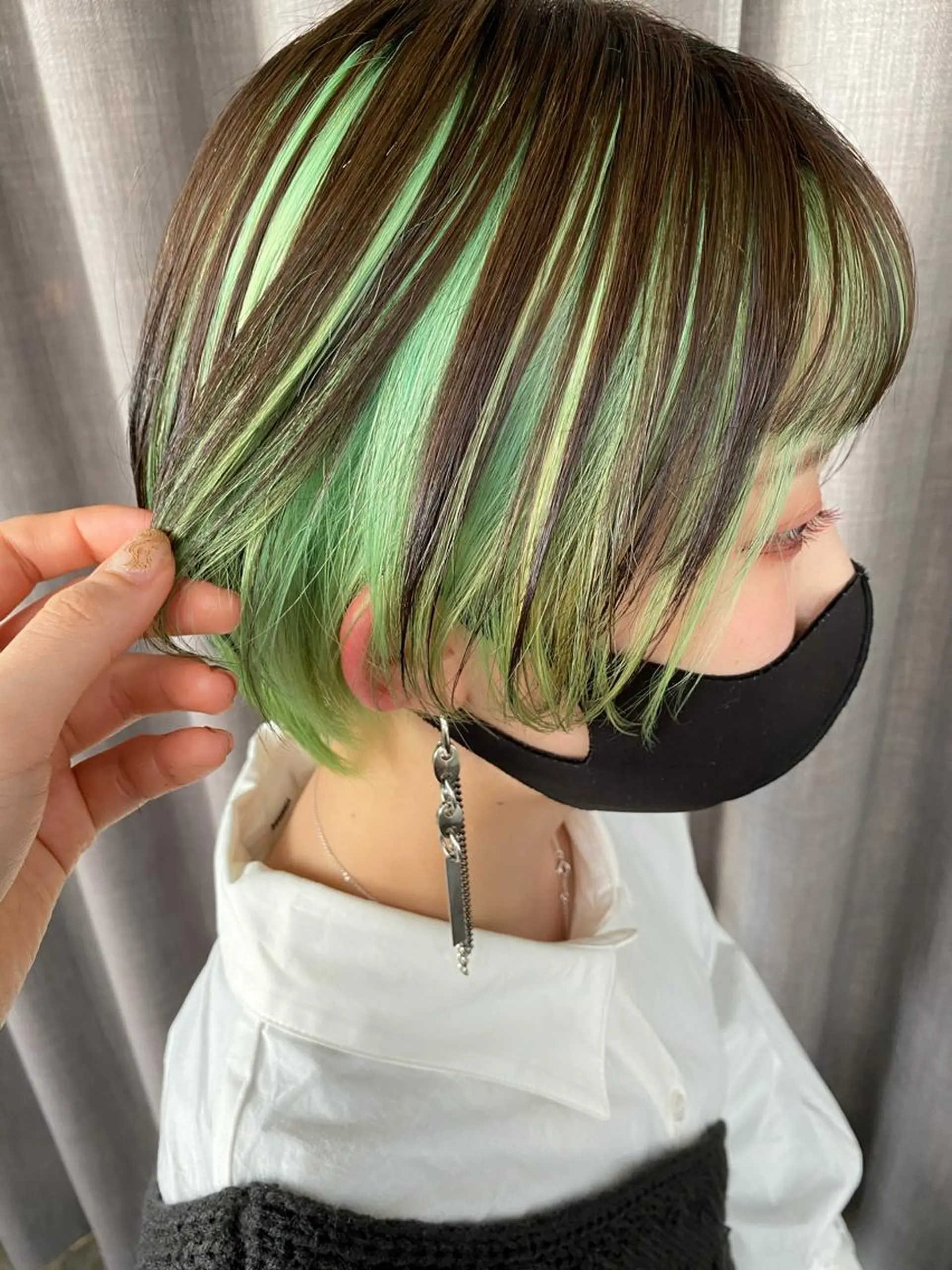 ショート カラー ショートボブ デザインカラー ミント ミントグリーン ボブ ヘアカラー トリートメント ハイトーン/レイヤー /ケアブリーチ石川治のヘアスタイル