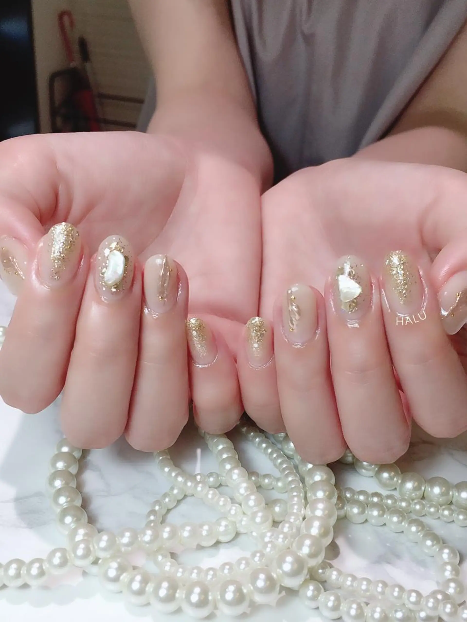 ネイル ラメ(グリッター) ミラーネイル HALU ハルのネイルデザイン