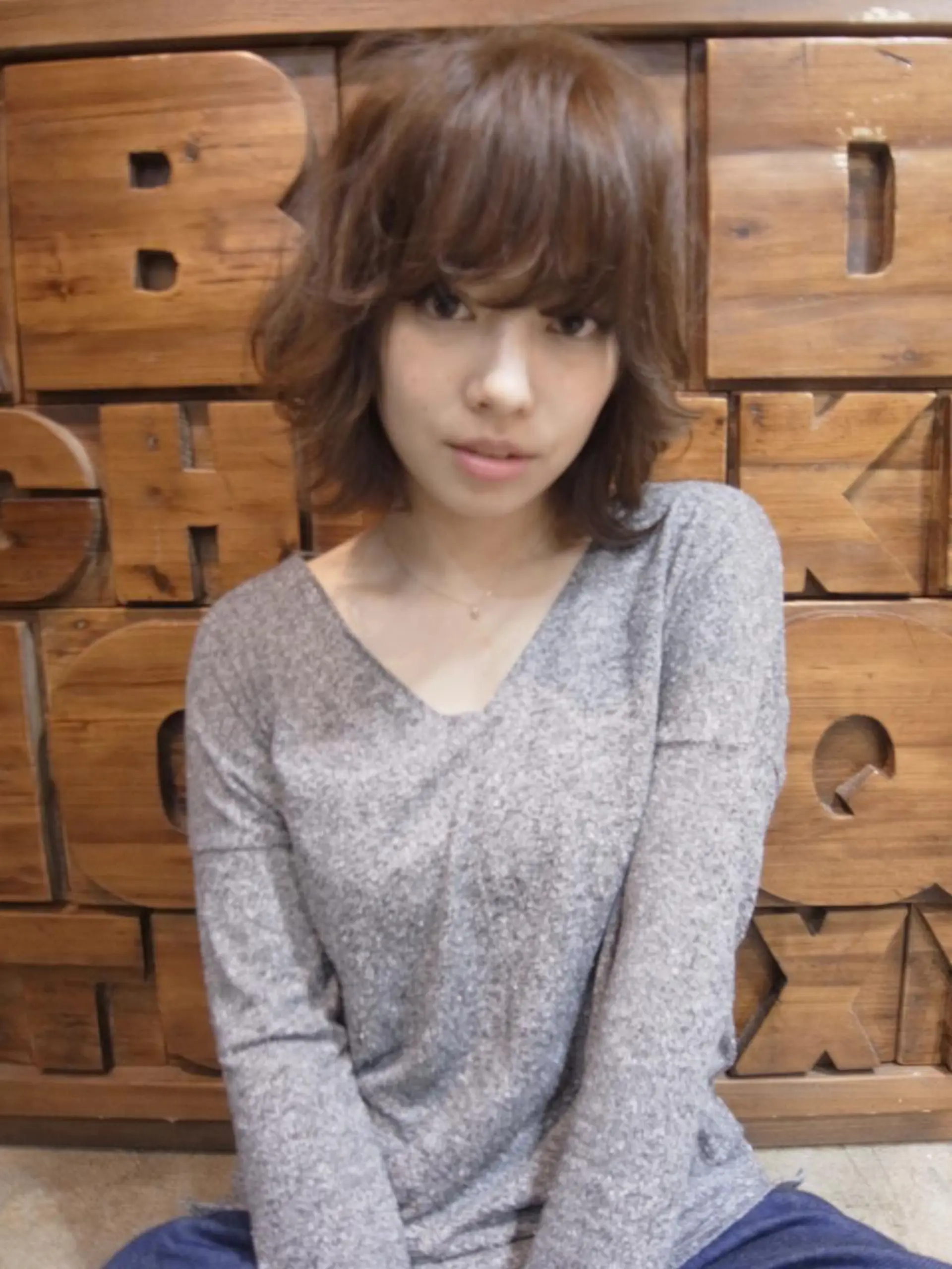 ミディアム カラー ボブレイヤー ボブ レイヤーカット 北條 優輝のヘアスタイル