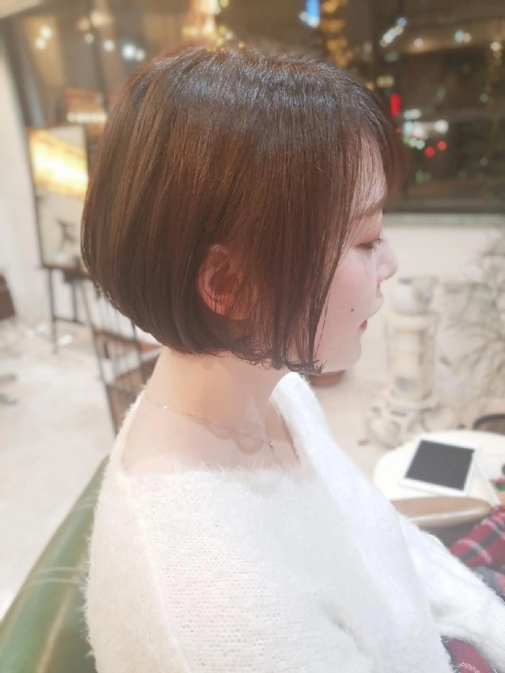 ショート 前下がりボブ ボブ ヘアカラー トリートメント すずき えりのヘアスタイル