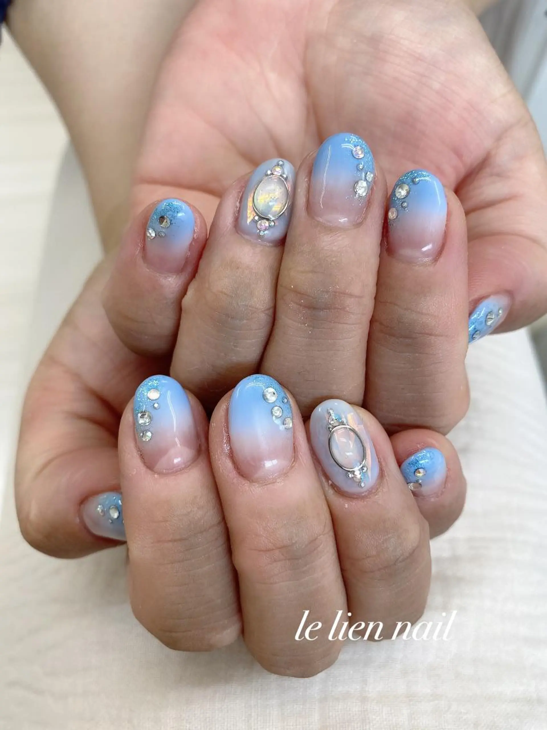 ネイル アートネイル ブルー 持ち込み 夏ネイル le lien nailのネイルデザイン
