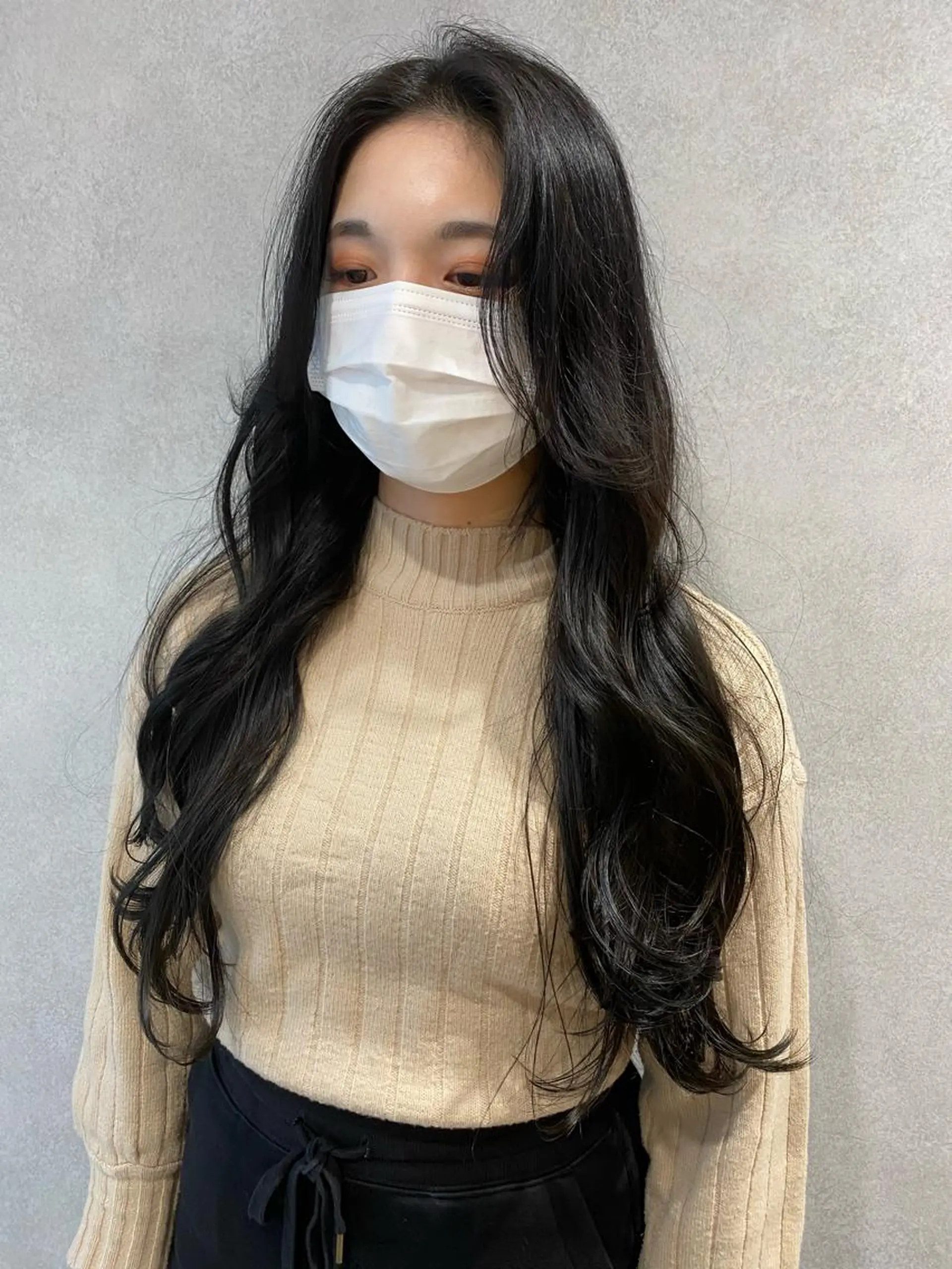 ロング カラー パーマ 顔周りカット カット パーマ 韓国hair ·͜· watanabeのヘアスタイル