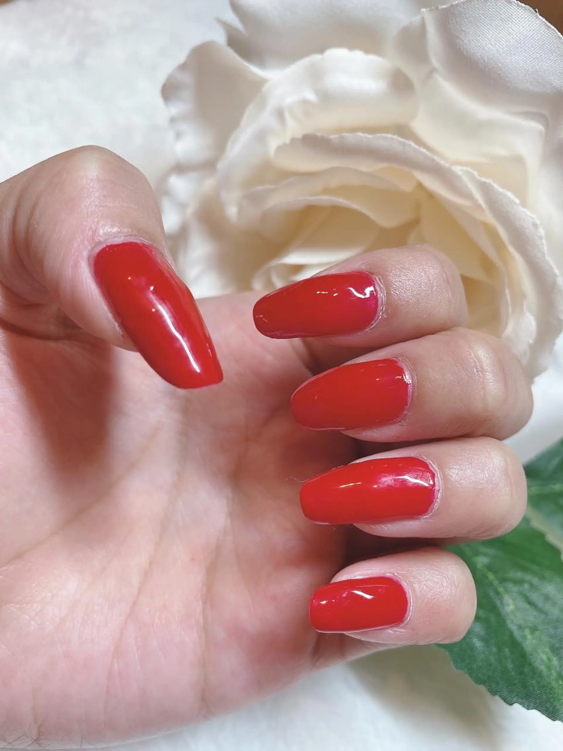 ネイル ワンカラーネイル 赤色 頑張る女性の味方✴︎ M.i　nail ♡のネイルデザイン