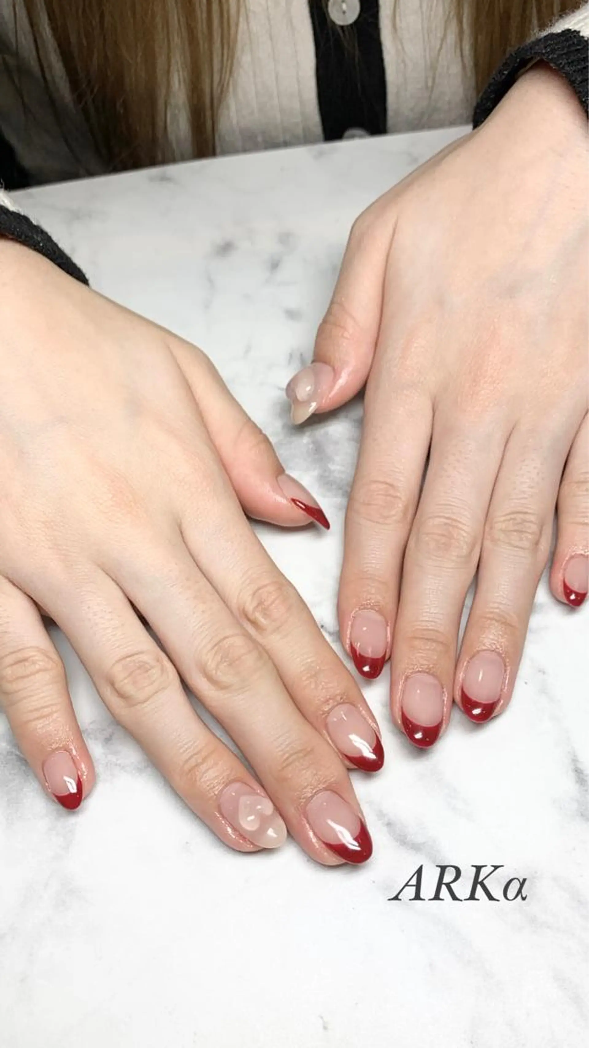セミロング ネイル ハート ハンドネイル Nailsalon ARKαのネイルデザイン