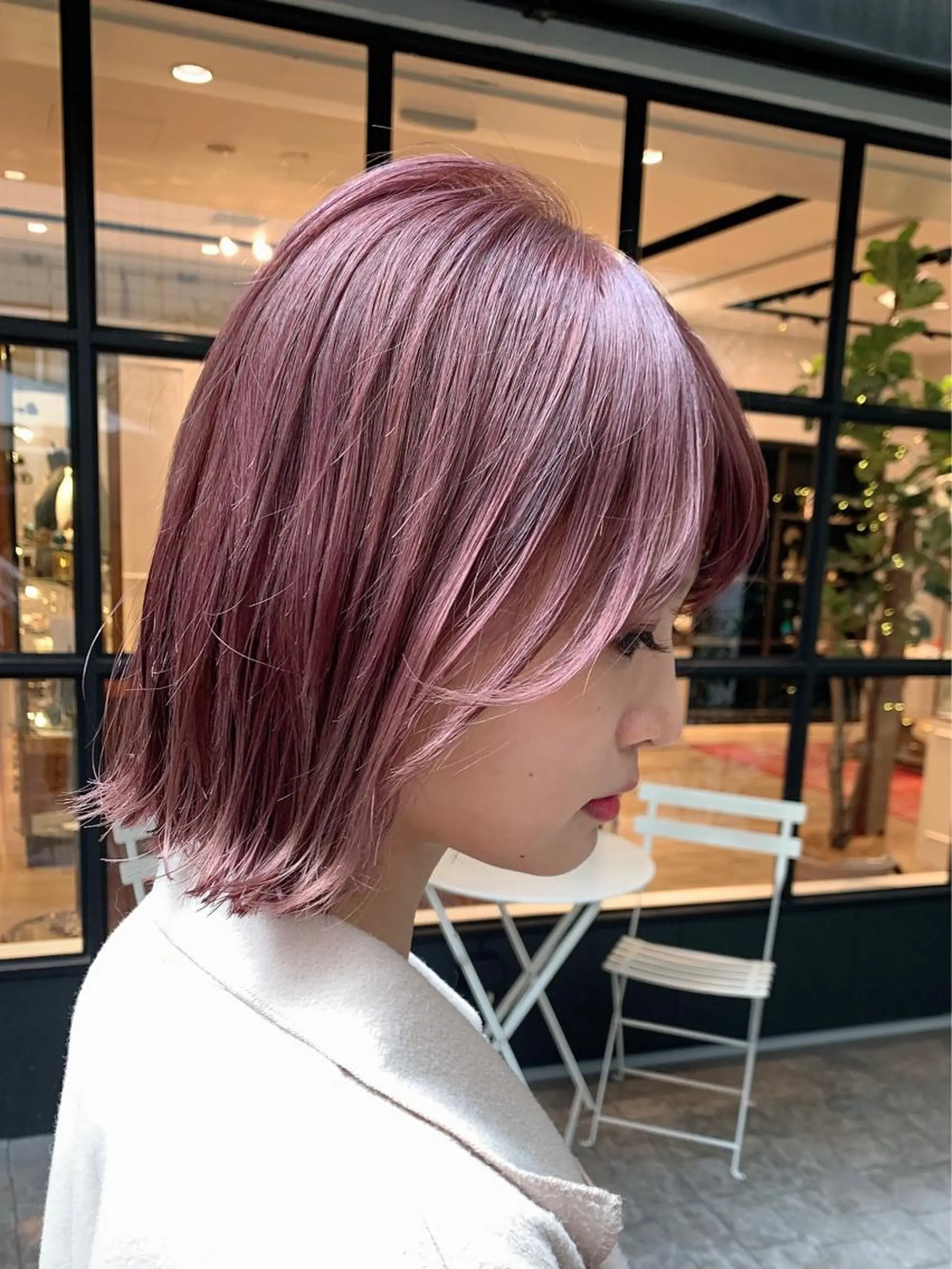 セミロング カラー パーマ ヘアアレンジ ベージュカラー ピンクカラー ピンクベージュ 日本一の小顔カット/ ボブ/顔周り/韓国のヘアスタイル