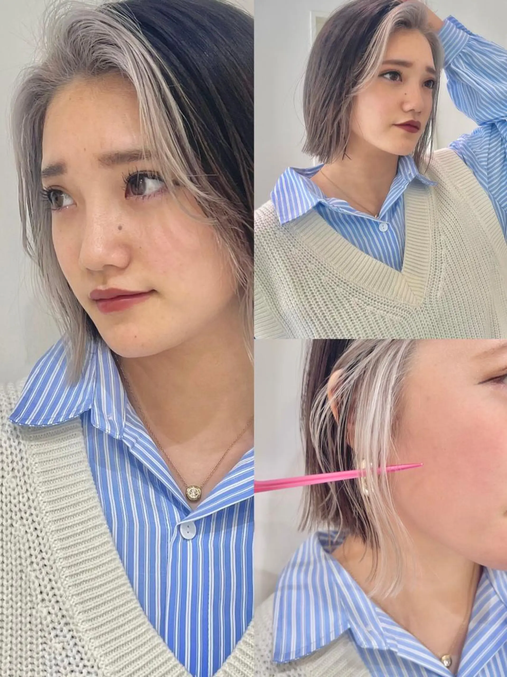 ショート カラー ミストバング  フェイスフレーミング インナーカラー シルバー ホワイトシルバー カット ヘアカラー トリートメント インナーカラー/レイ ヤーカット♡/マキシのヘアスタイル