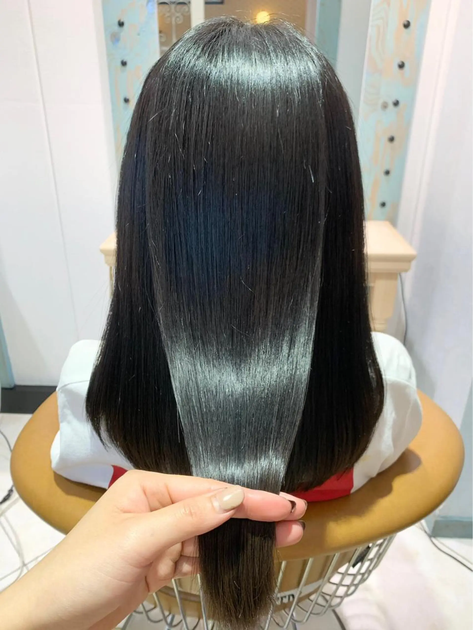 ロング ボブ ハイライト 髪質改善 韓国風ヘア 小顔カット ヘアカラー トリートメント 透明感カラー/カット 髪質改善/森栄範のヘアスタイル