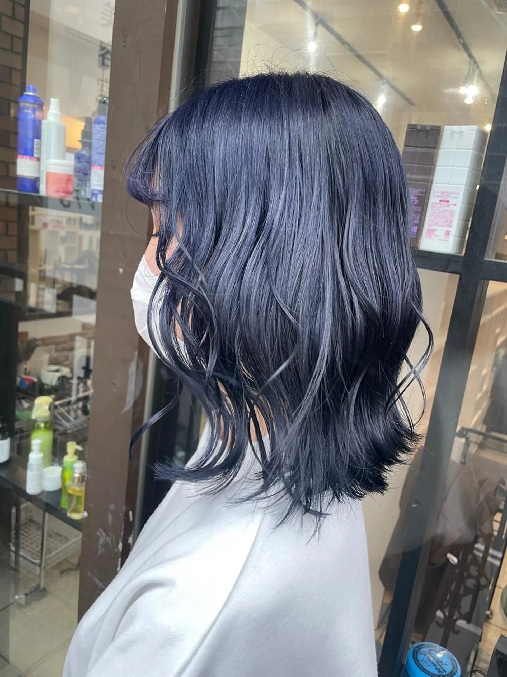 ミディアム カラー ヘアアレンジ ブルーカラー ネイビーカラー 韓国風ヘア 🦋高瀬寛菜🦋 韓国/ブリーチのヘアスタイル