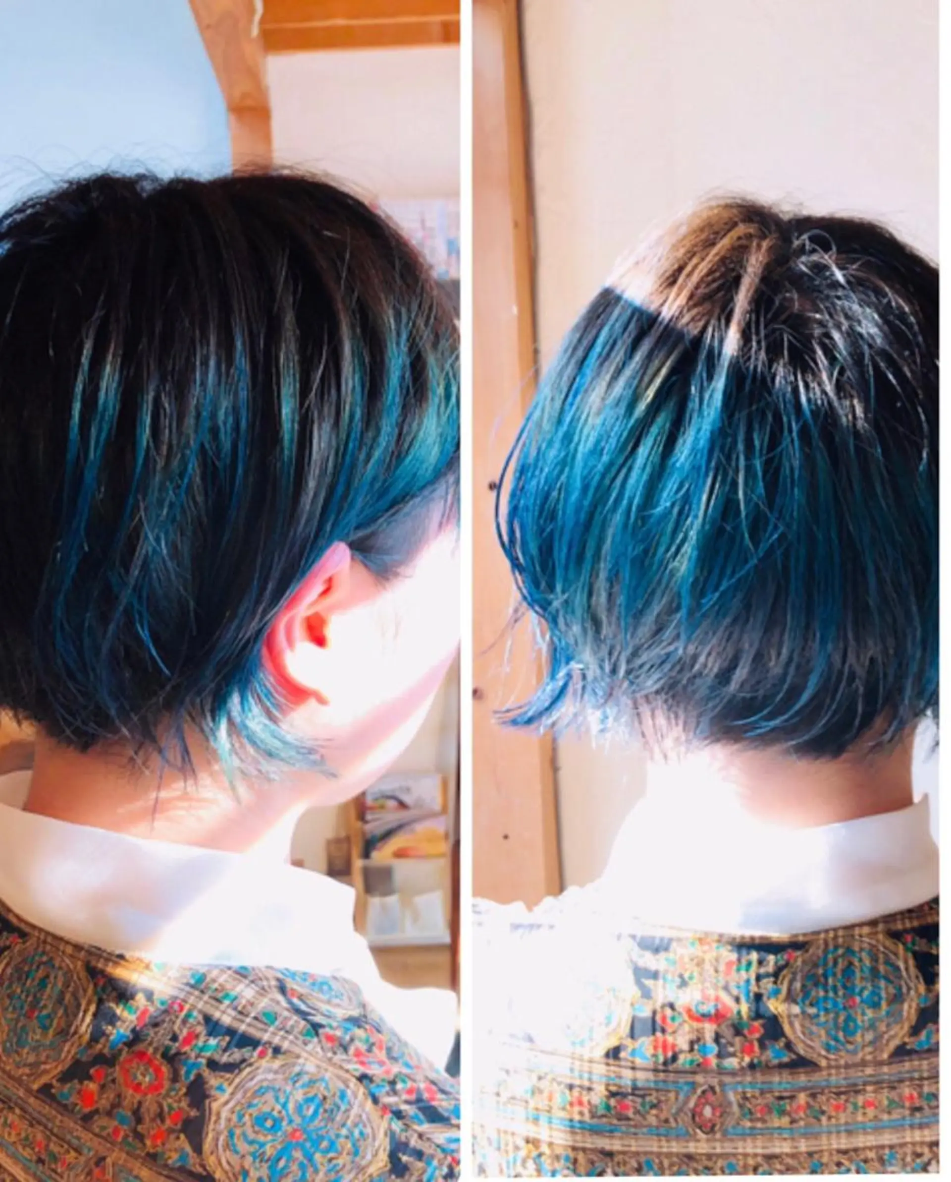 ショート カラー バレイヤージュ ブリーチ ブルーカラー レイヤーカット カット ヘアカラー 公庄　グジョウ 　隆　　タカシのヘアスタイル