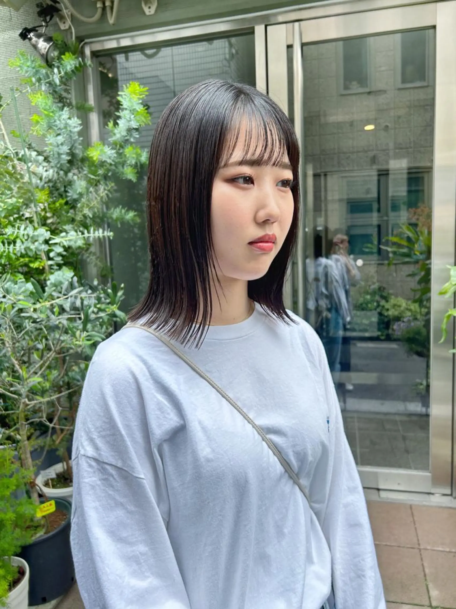 ミディアム パーマ 切りっぱなしロブ 縮毛矯正 カット 縮毛矯正 HIROKI ” stylistのヘアスタイル