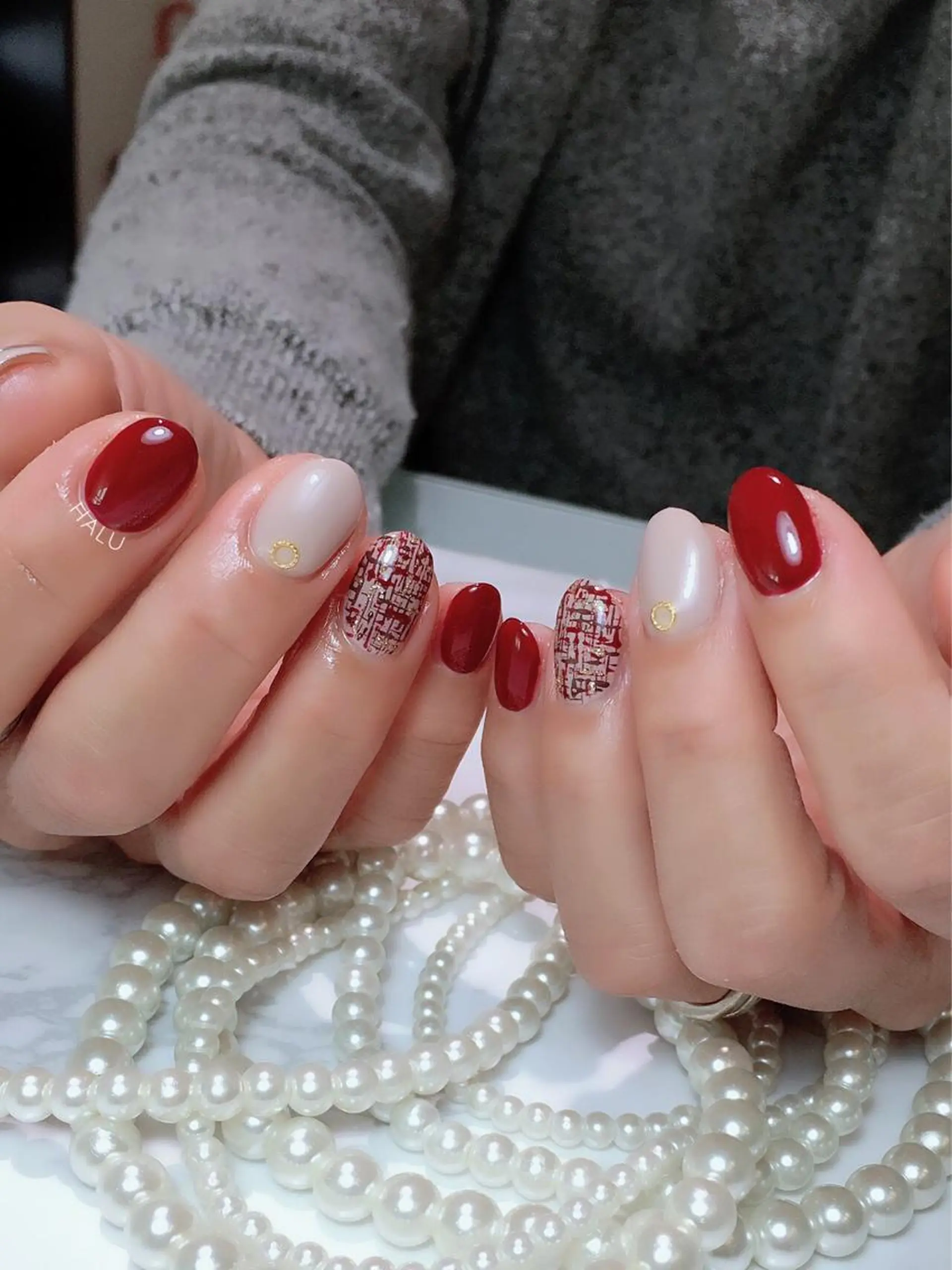 ネイル ボルドー ツイードネイル HALU ハルのネイルデザイン