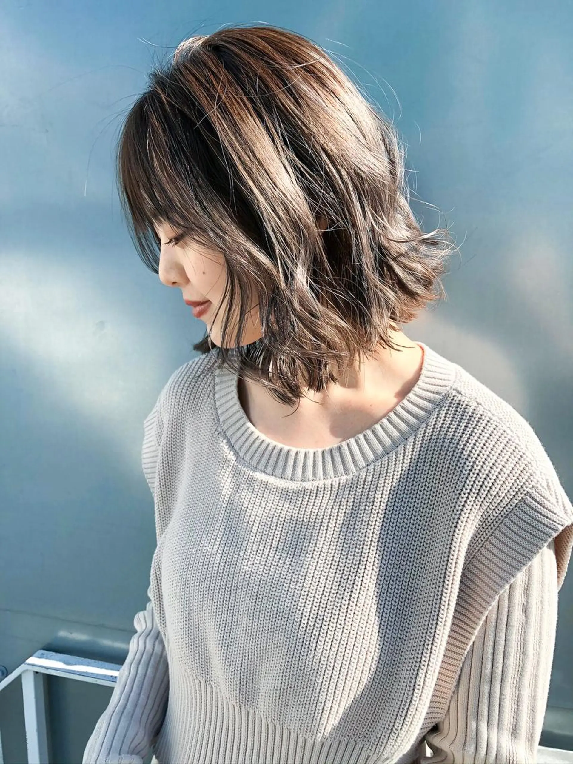 ミディアム カラー パーマ ヘアアレンジ グレージュ ボブ ITbyALBUM 浦和店のヘアスタイル