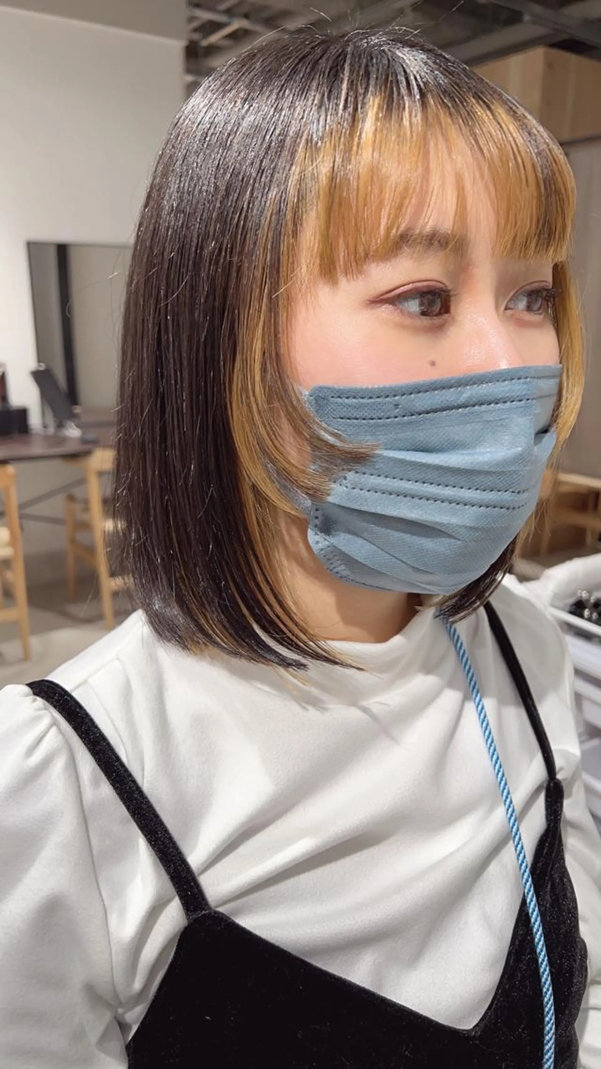 ミディアム カラー ボブレイヤー デザインカラー ボブ 顔まわりレイヤー 顔周りカット カット ヘアカラー トリートメント ヘッドスパ GO TODAY  SHAIRE  SALON   渋谷モディ所属・スキバサミを使わない カット🌼唯🌼のヘアスタイル