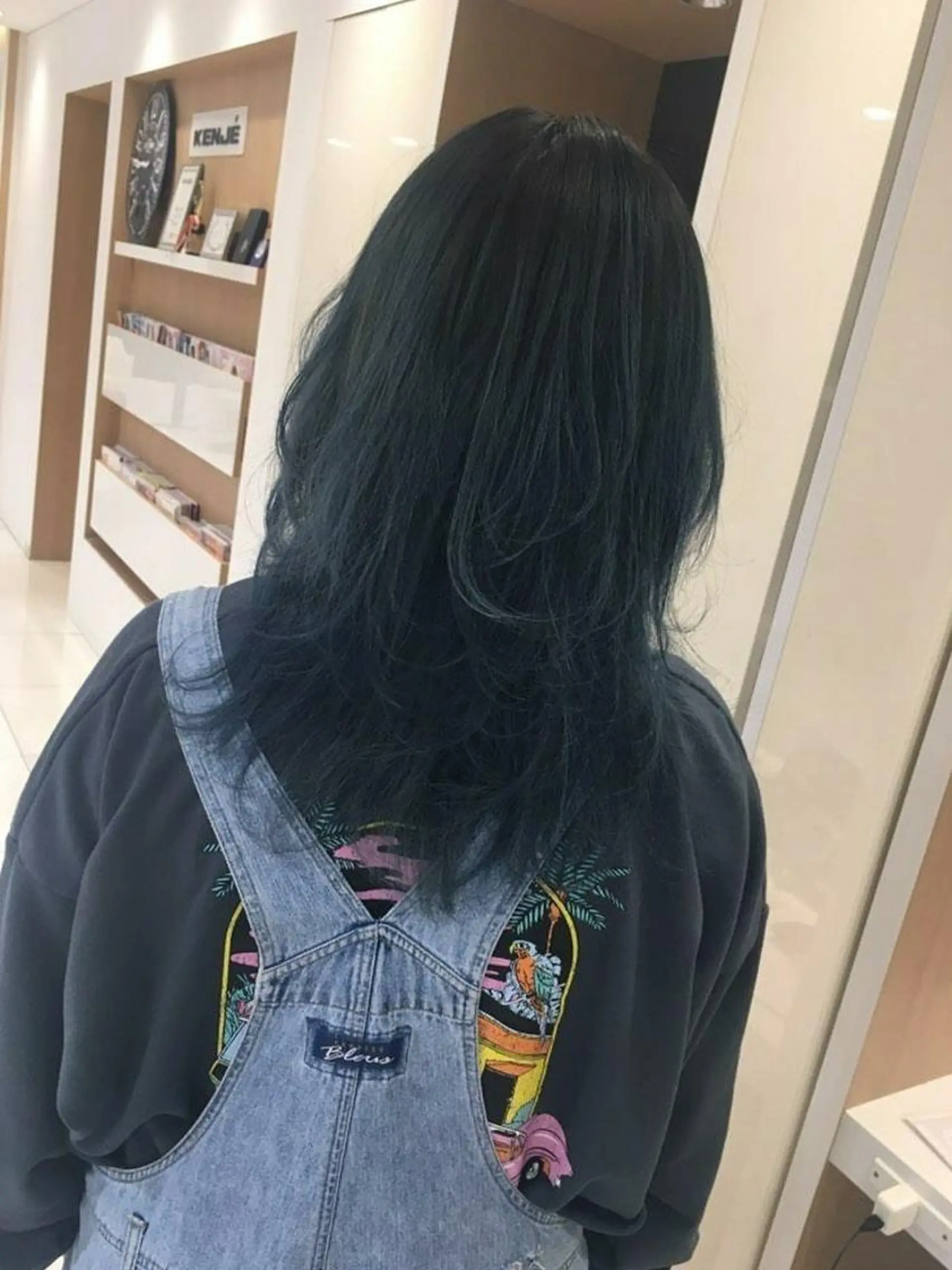 カラー ミディアム 黒髪 ブルーカラー ブルーブラック ウルフカット 新規限定カット無料 クーポン有り【桂口】のヘアスタイル