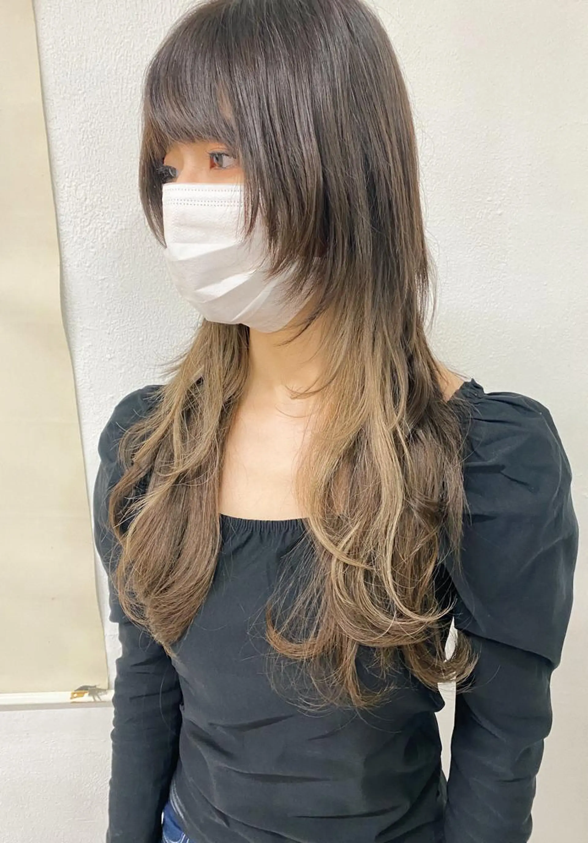 セミロング カラー レイヤーウルフ エクステ磯部のヘアスタイル