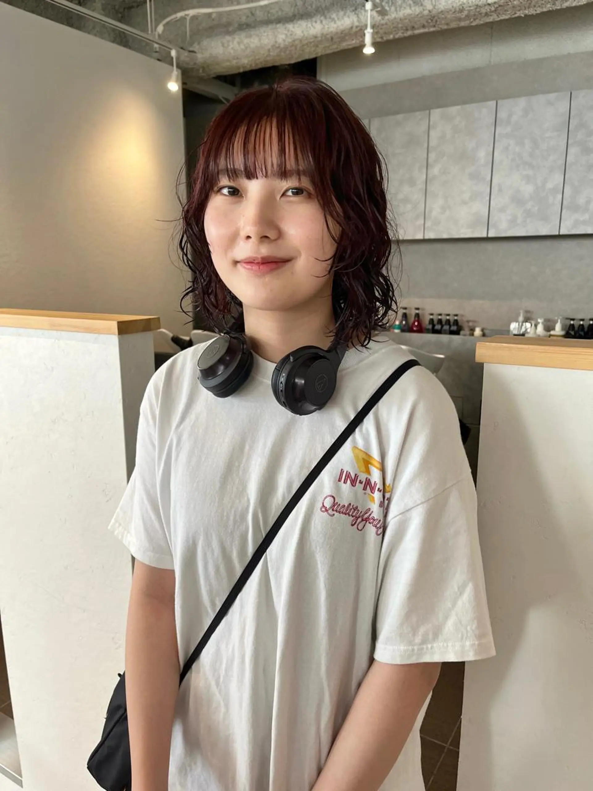 ミディアム カラー パーマ ミディアムパーマ ブラウンカラー レッドカラー レッドブラウン ウルフカット カット ヘアカラー パーマ ショート/パーマ/ カラー/FUKOのヘアスタイル