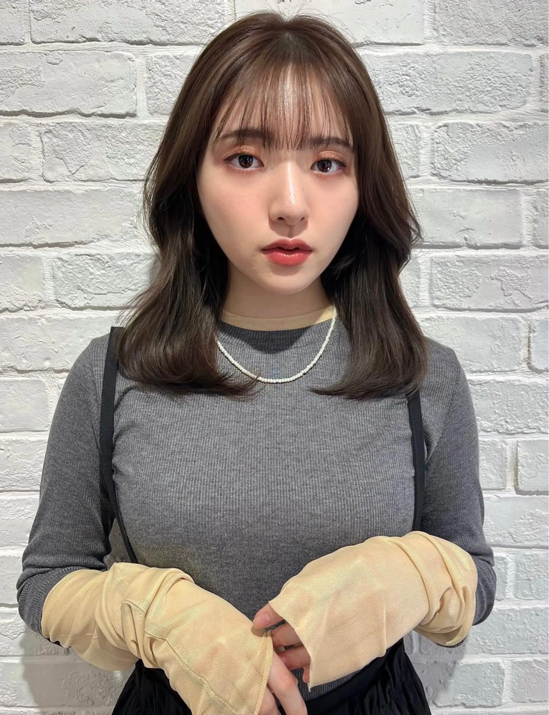 セミロング カラー アッシュ アッシュブラウン ブラウンカラー ショコラブラウン モカブラウン 【韓国ヘア×透明感 カラー】笹谷 莉未のヘアスタイル