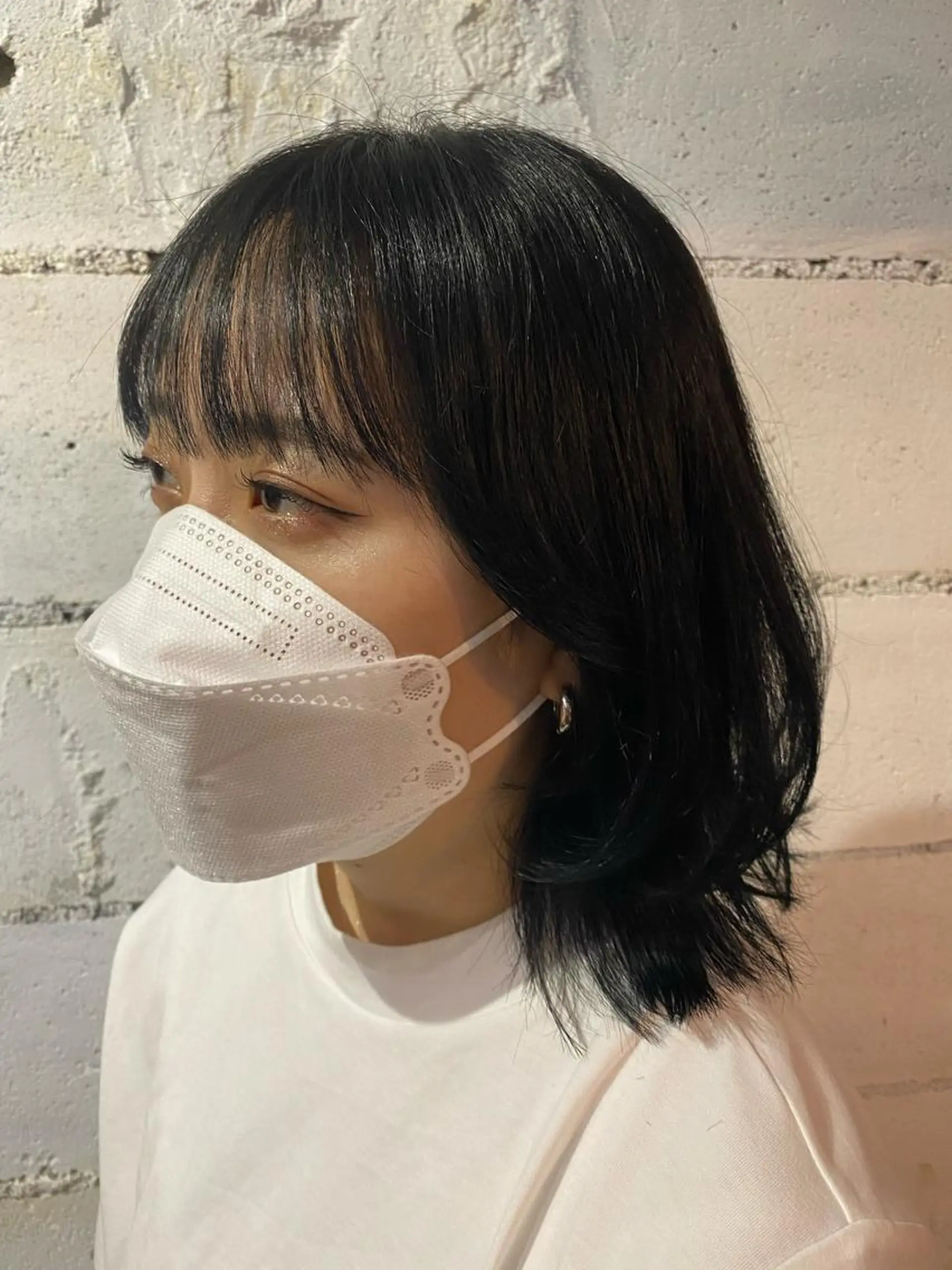 ミディアム カラー ヘアアレンジ 黒髪 ブルーカラー ブルーブラック ボブ くびれヘア 【韓国レイヤー特化 ハッシュカット】のヘアスタイル