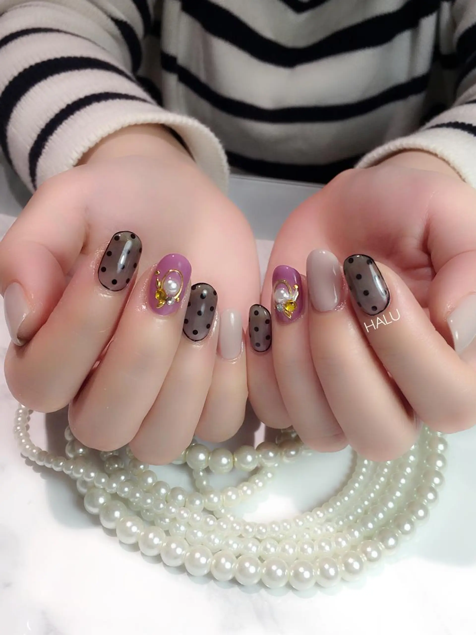 ネイル ドット ピンク パープル HALU ハルのネイルデザイン