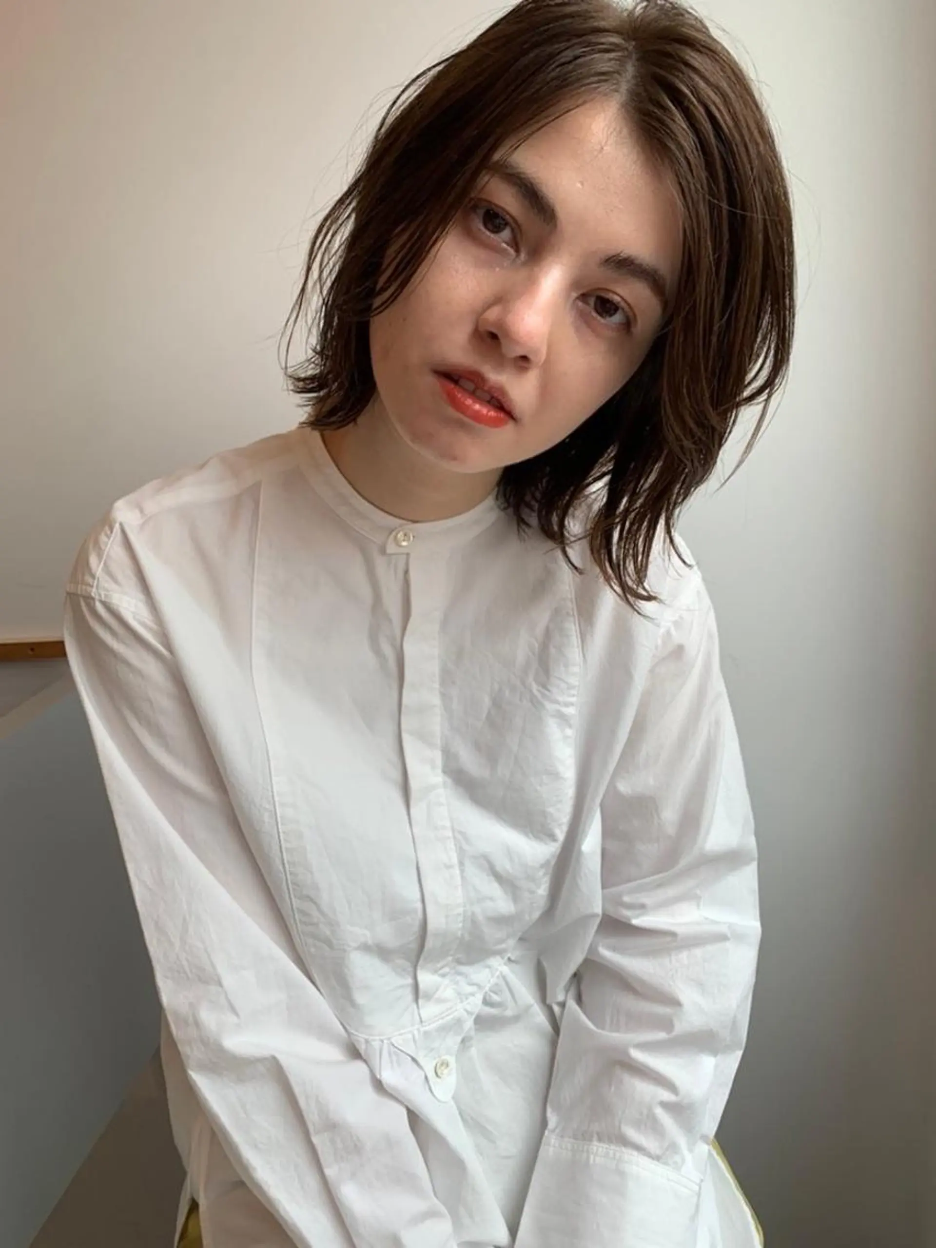 ミディアム パーマ カラー ショートボブ ミディアムパーマ アディクシーカラー ブリーチ ケアブリーチ カット ヘアカラー トリートメント CEINE OURのヘアスタイル