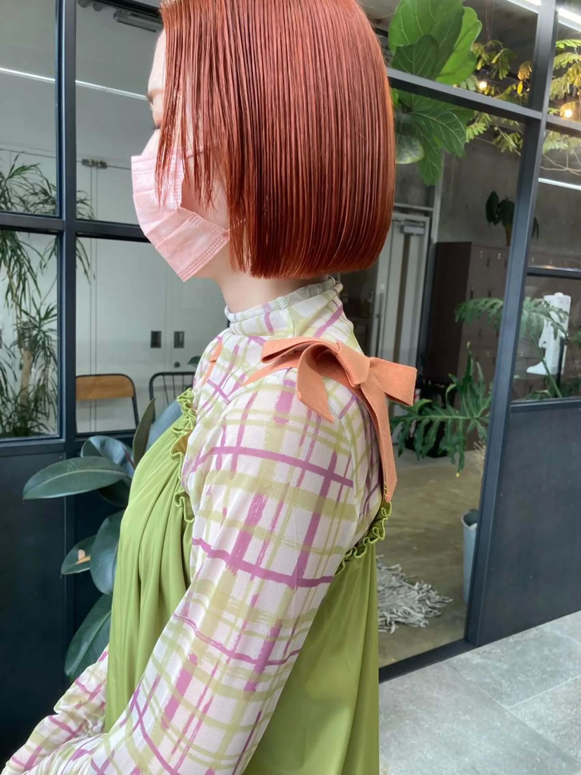 ミディアム カラー オレンジ ピンクカラー 小木曽智美 /ボブ/ショートのヘアスタイル