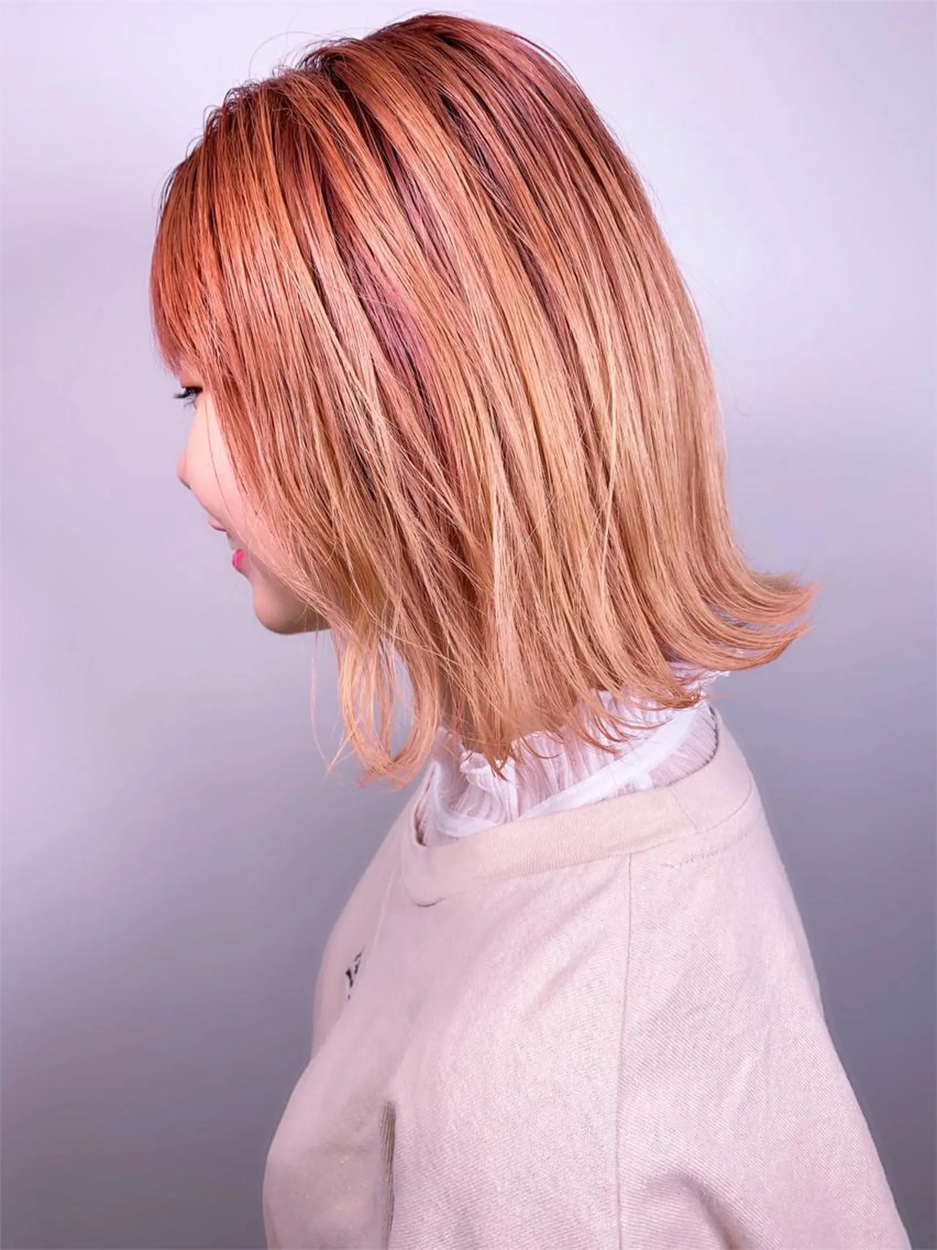 ミディアム カラー ベージュカラー グラデーションカラー オレンジ オレンジベージュ ピンクカラー tension 【テンション】のヘアスタイル