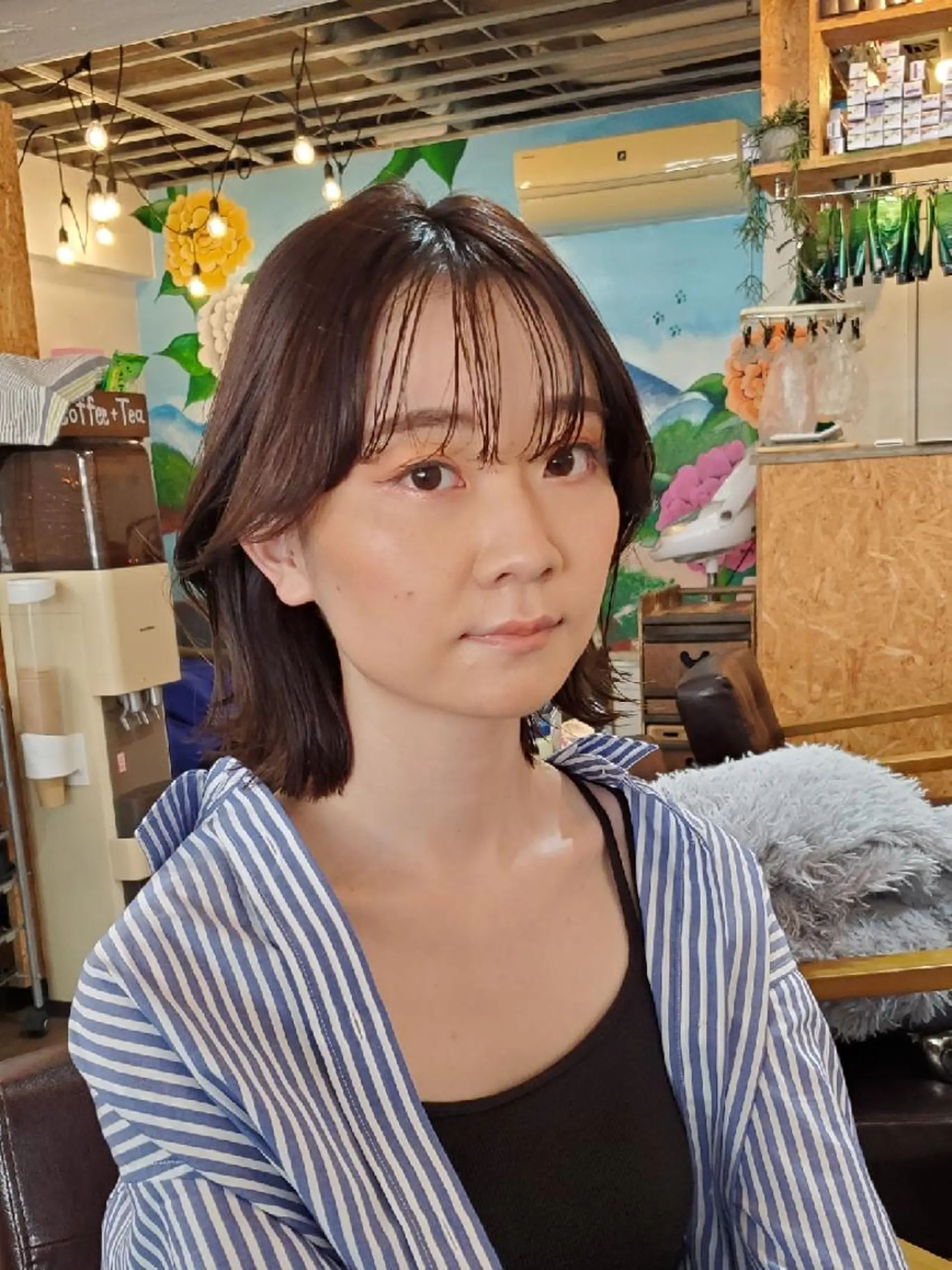 ミディアム パーマ 切りっぱなしボブ ショートボブ ミディアムパーマ ボブ デート カット 縮毛矯正 トリートメント フリーランス所属・韓国ヘア レイヤー くびれヘアMATSUのヘアスタイル