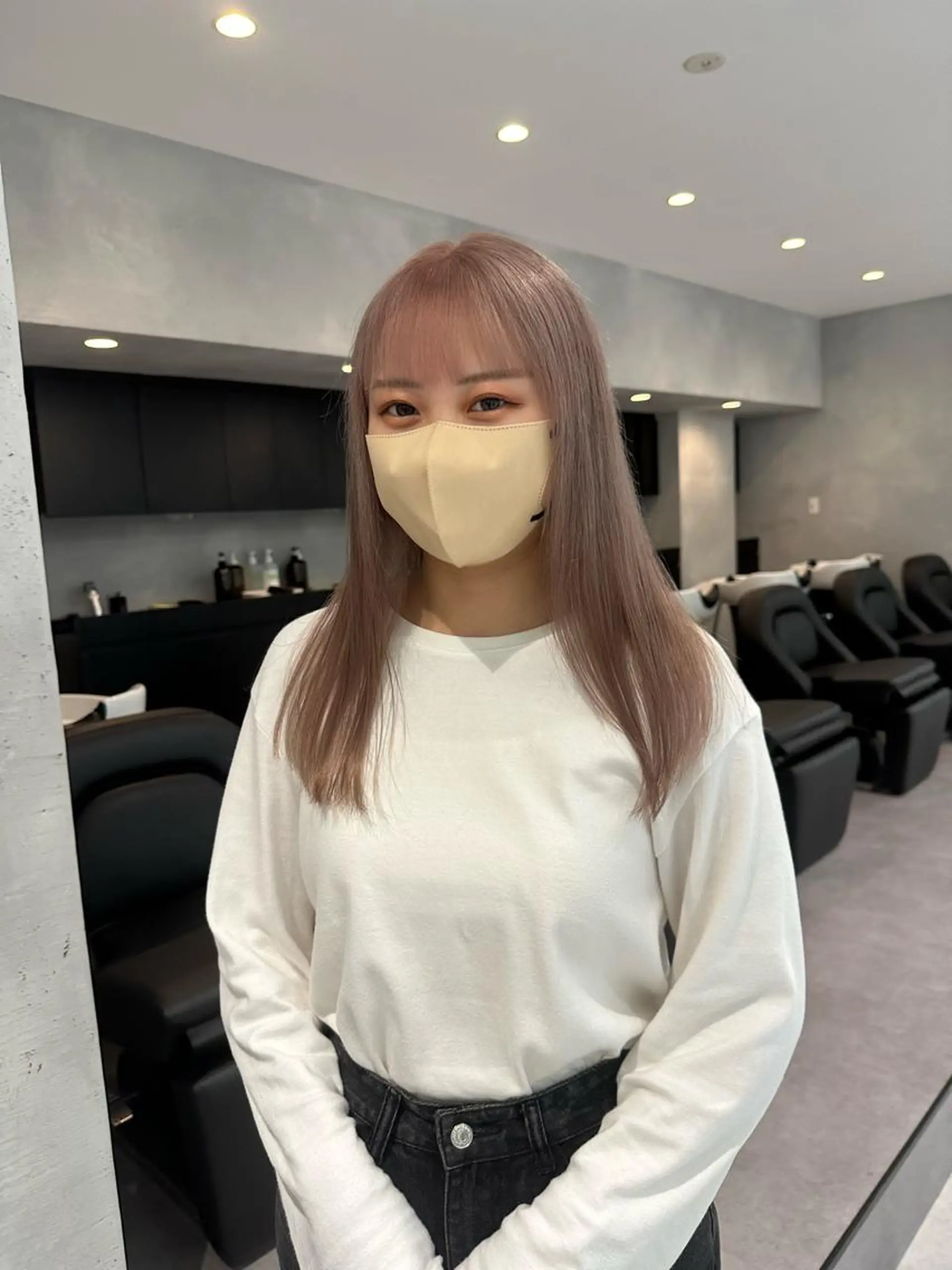 ミディアム カラー ベージュカラー ラベンダーカラー ラベンダーベージュ ピンクカラー ピンクラベンダー ヘアカラー トリートメント 鈴木/ミルクティー/ ブリーチ/ボブ/のヘアスタイル