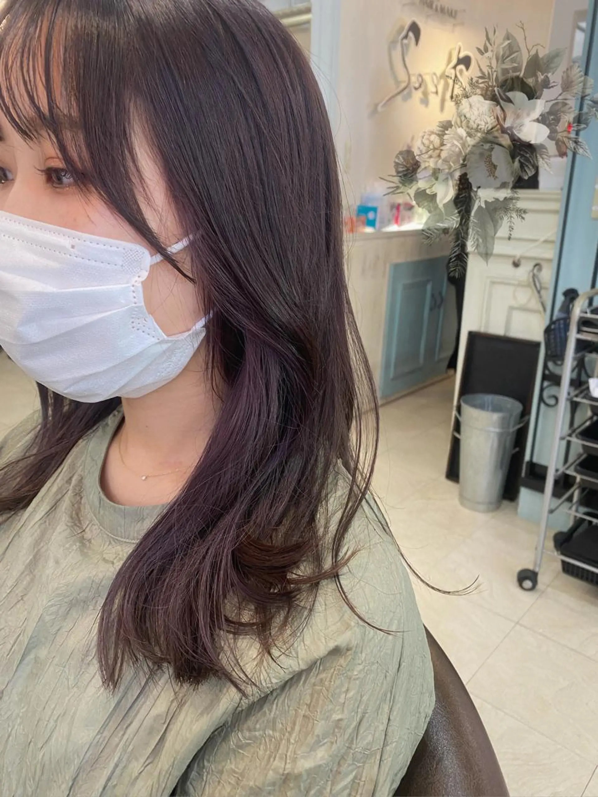 セミロング カラー パーマ ヘアアレンジ ラベンダーカラー くびれヘア くびれレイヤー レイヤーカット 立川🤍韓国ヘア/ レイヤー🇰🇷🖤のヘアスタイル