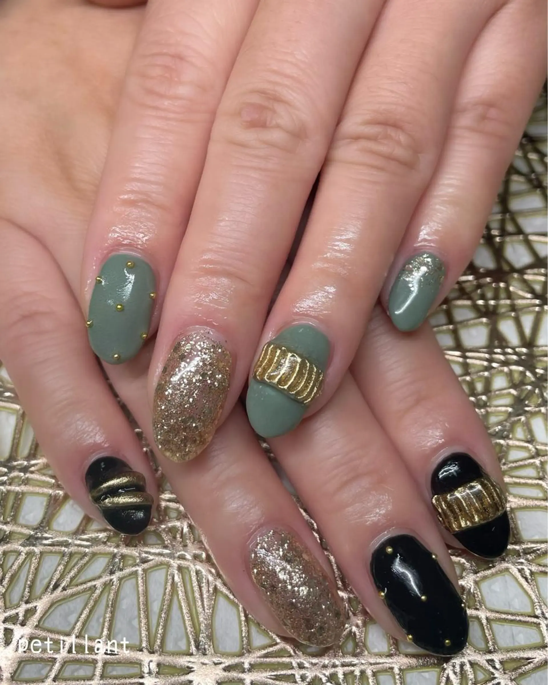 ネイル アートネイル グリーン ロングネイル 春ネイル petillant所属・nail salon petillantのネイルデザイン