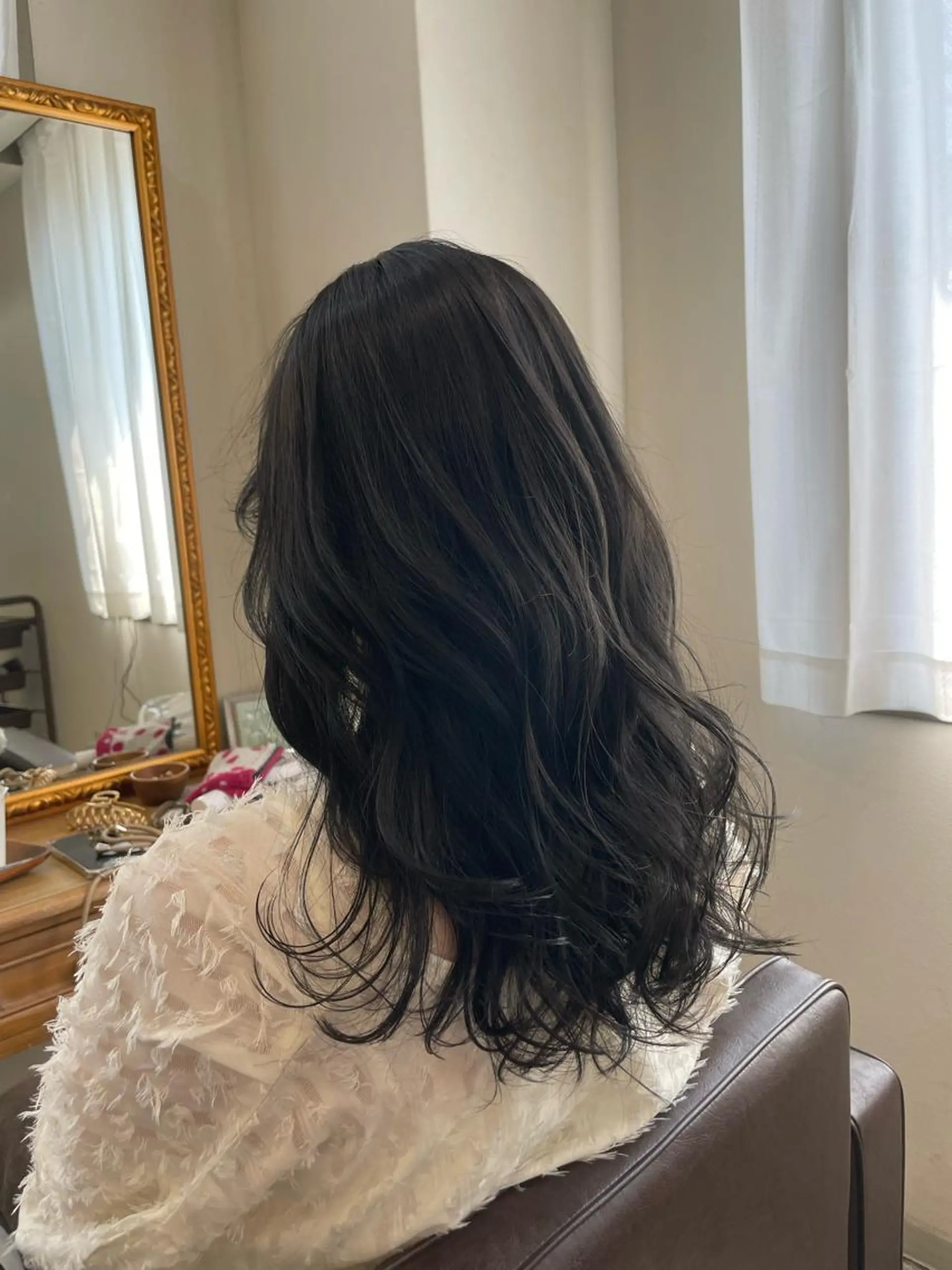 セミロング カラー ヘアアレンジ 黒髪 ブルーカラー ブルーブラック 透明感カラー 髪質改善特化 🫧松野力也のヘアスタイル