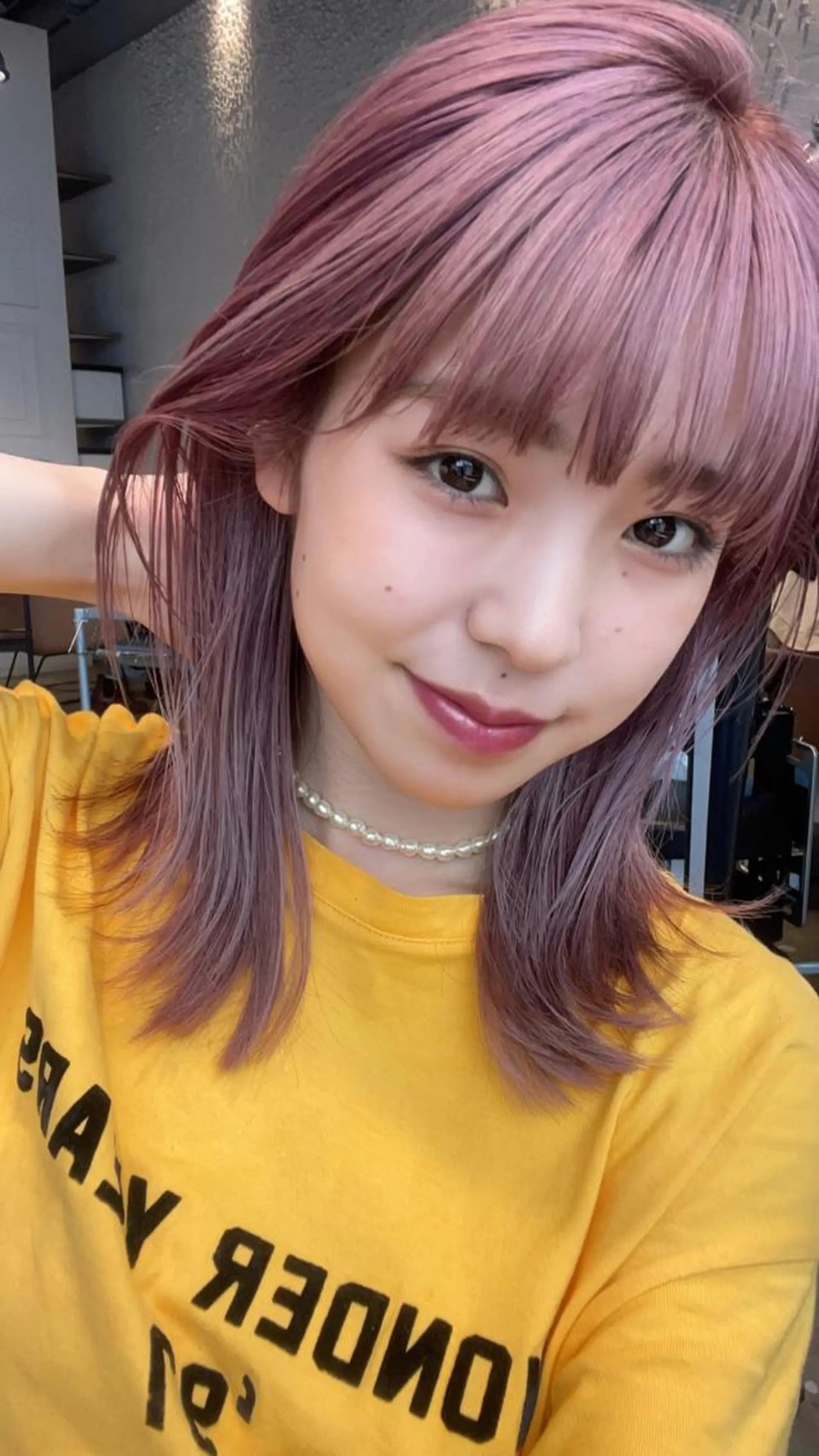 セミロング カラー ヘアアレンジ マツエク・マツパ ピンクカラー カラーマツエク 【柔らか透明感✨/ 似合せ前髪】大石葉月のヘアスタイル