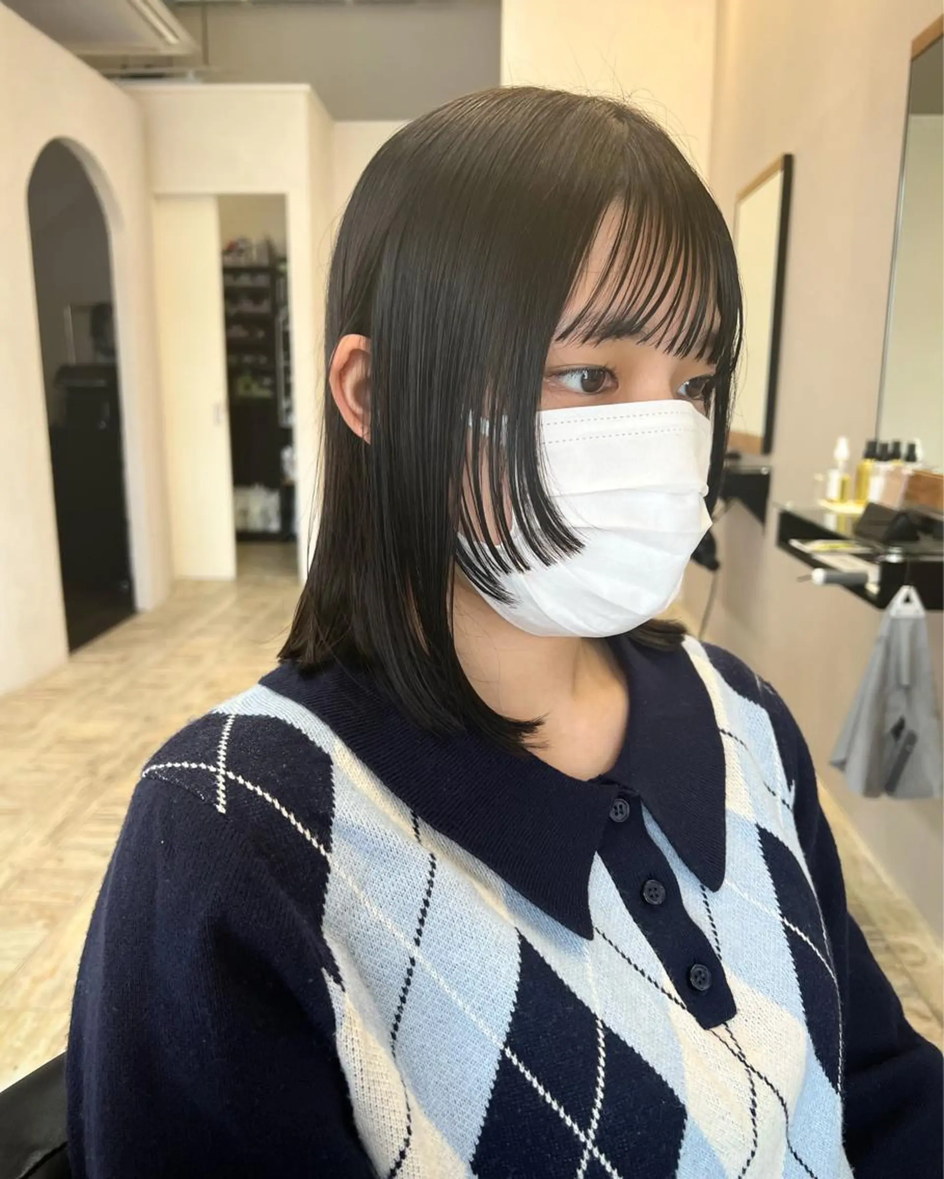 ミディアム カラー 顔周りカット テトネ タカシのヘアスタイル