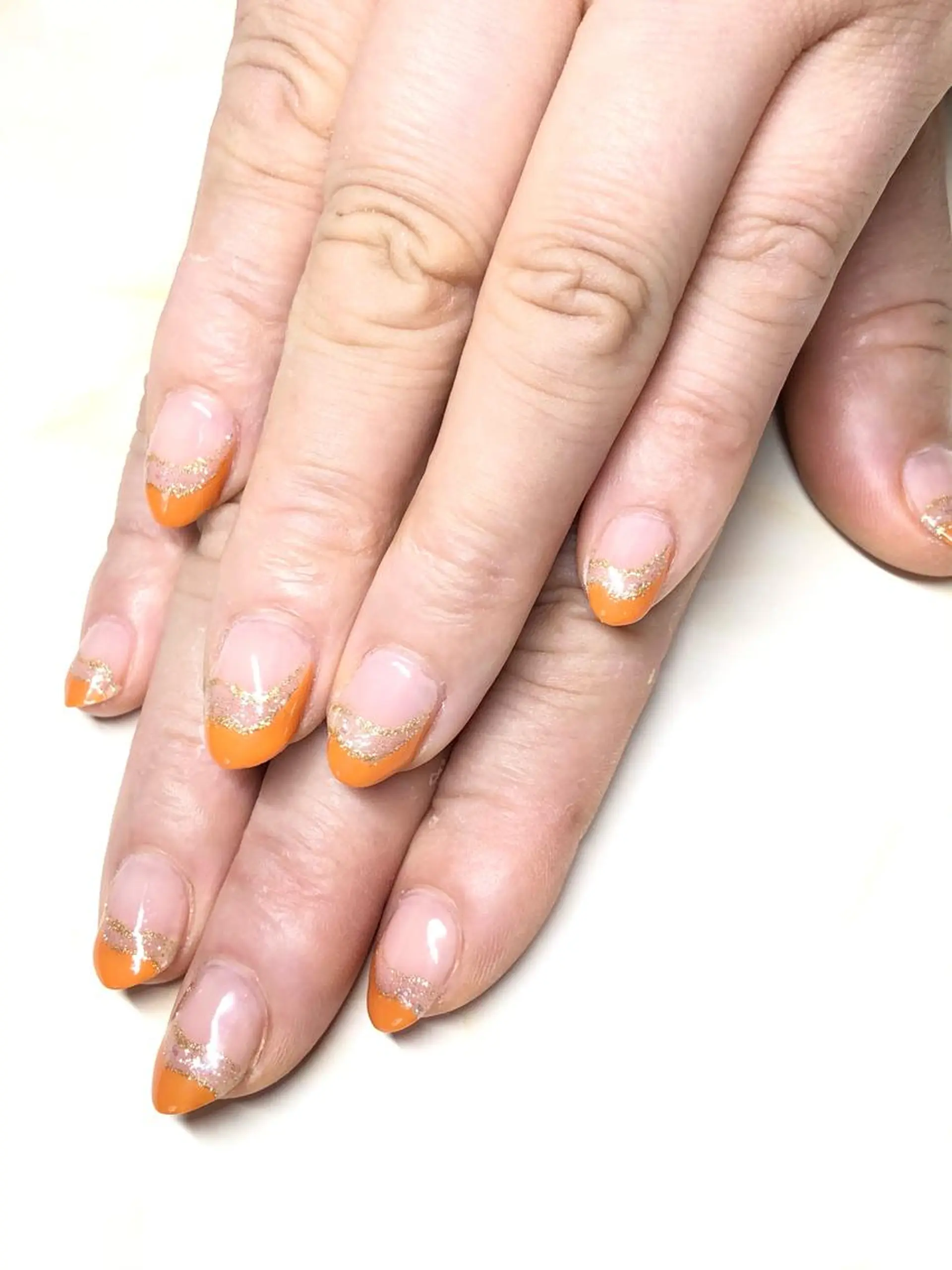 ネイル ゴールド ラメ(グリッター) オレンジ ストーンネイル Mirei NAIL 金児のネイルデザイン