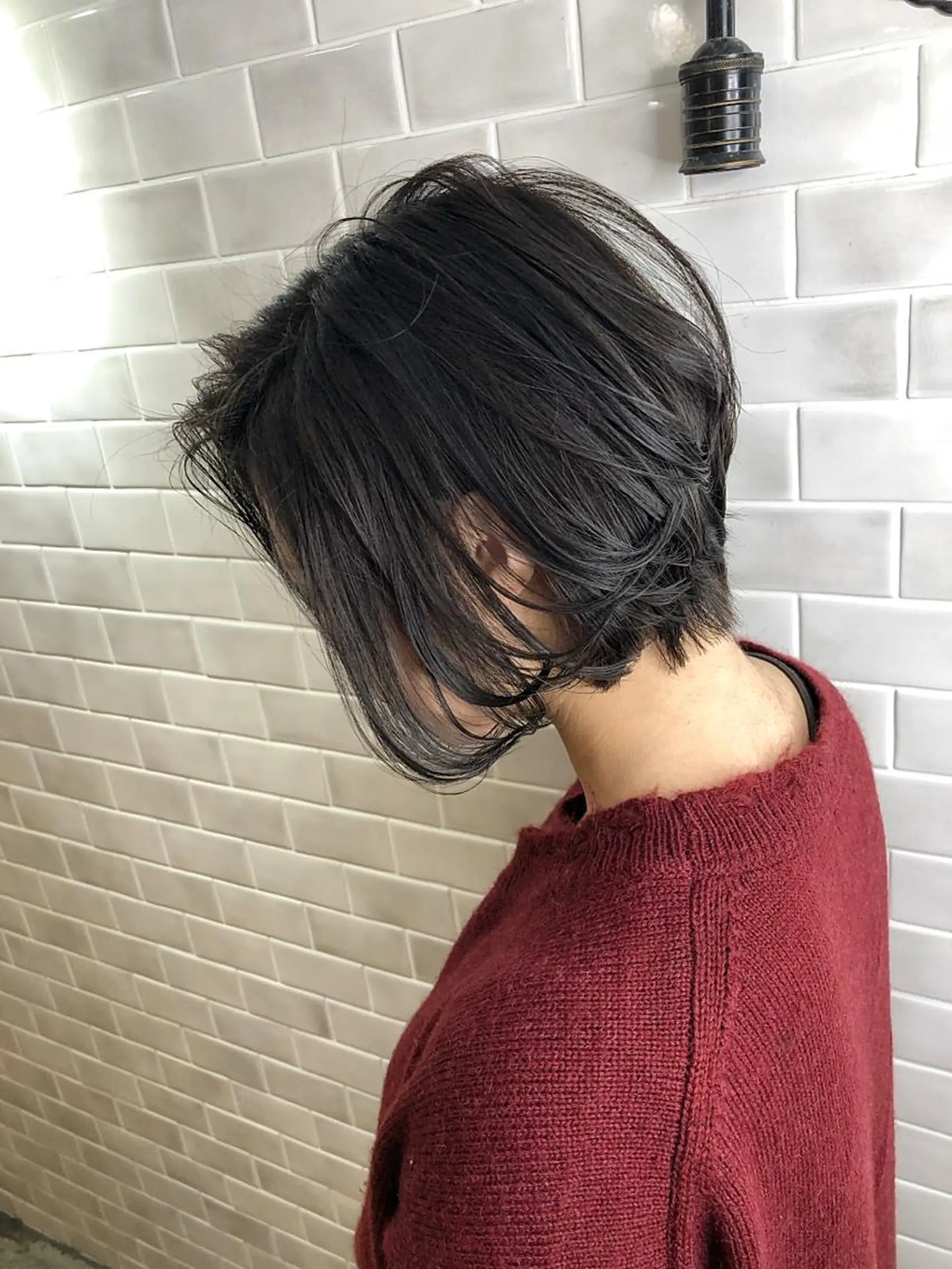 ショート カラー 前下がりボブ アッシュ ダークアッシュ ボブ ショートヘア カット トリートメント 奥田 恵樹のヘアスタイル