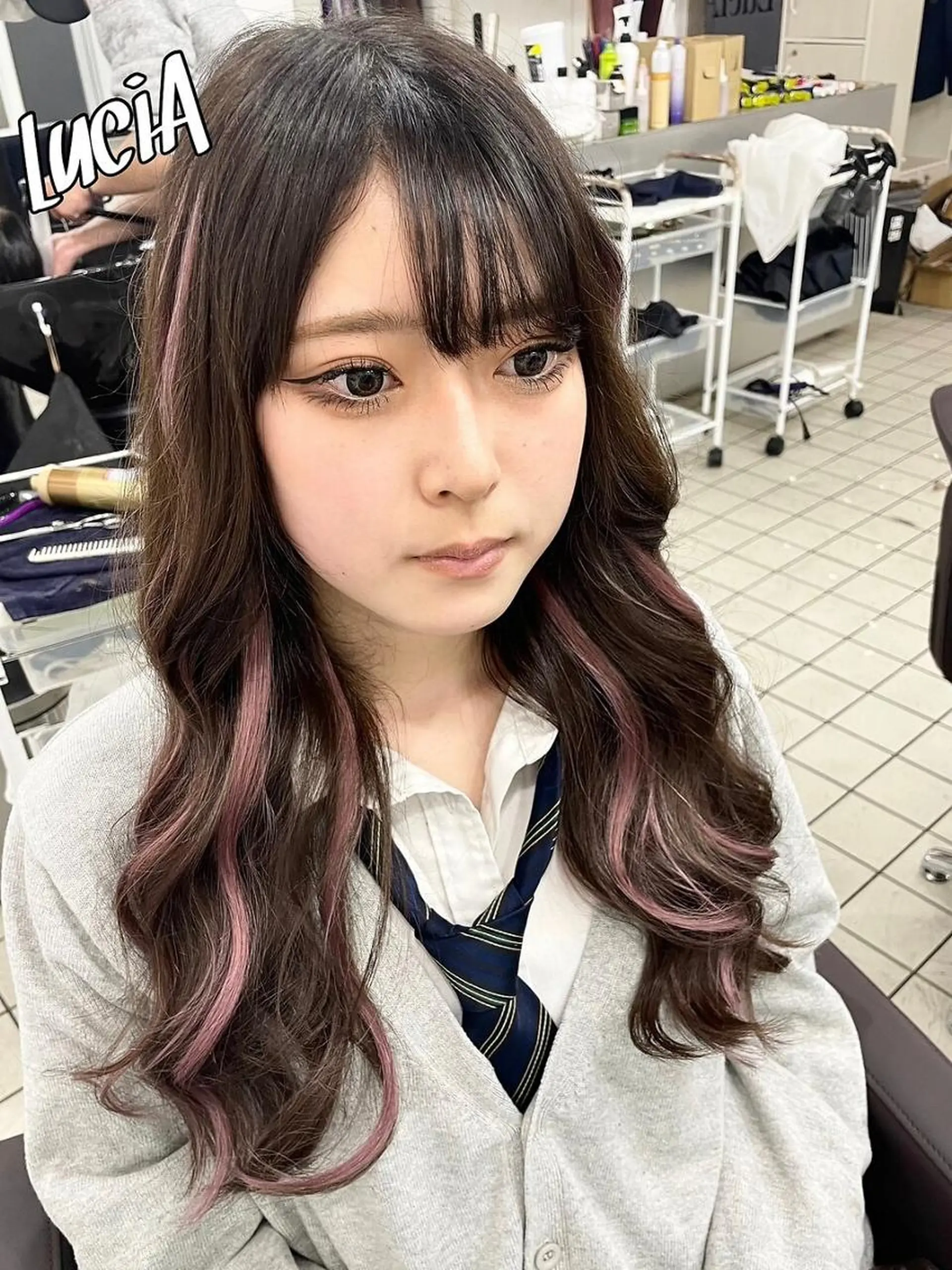 カラー ヘアアレンジ ロング シールエクステ アディクシーカラー バレイヤージュ ブリーチ ケアブリーチ エクステ LuciAのヘアスタイル