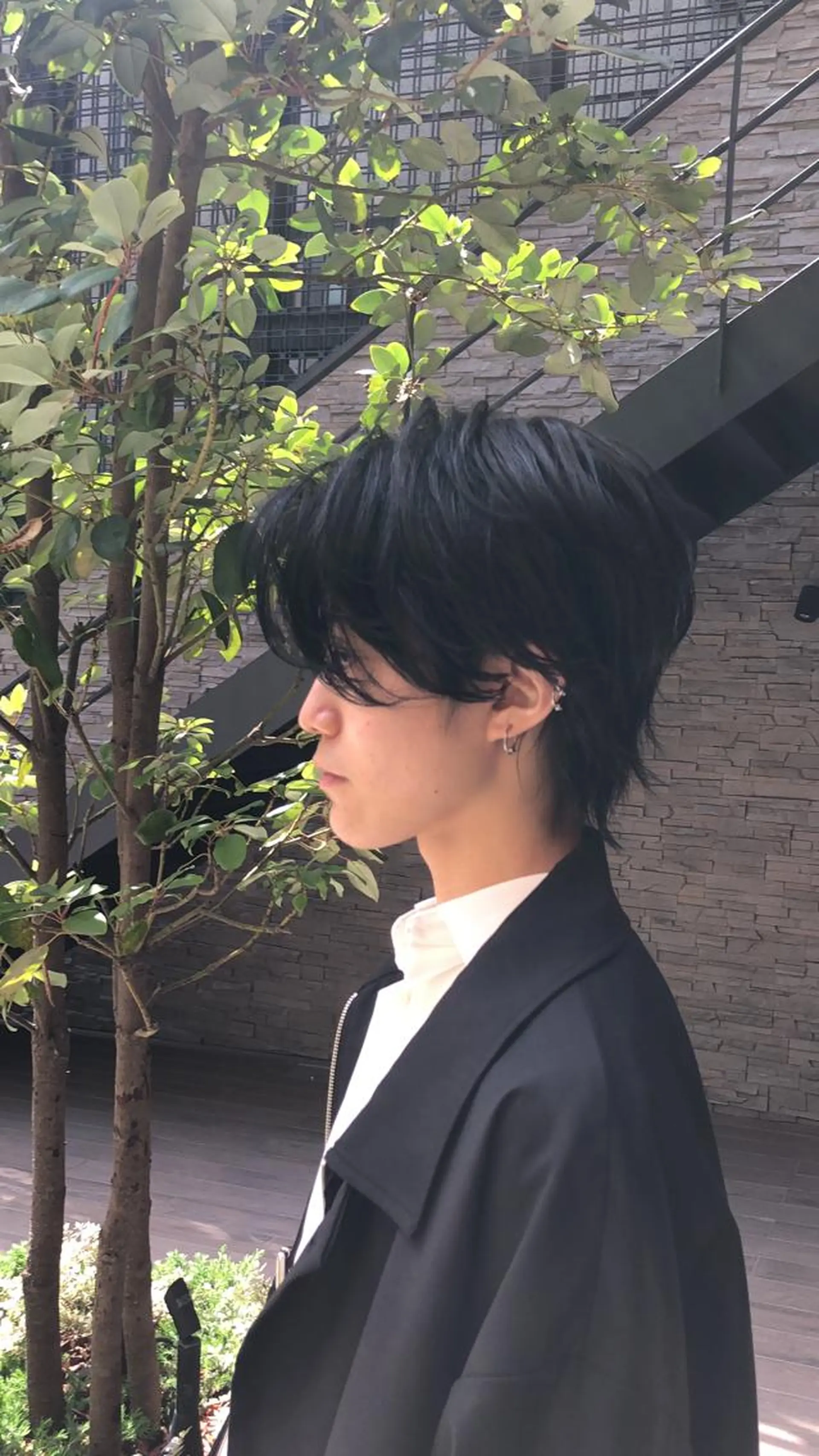 ミディアム カラー メンズ 黒髪 透明感カラー GIEN 末吉 海斗のヘアスタイル