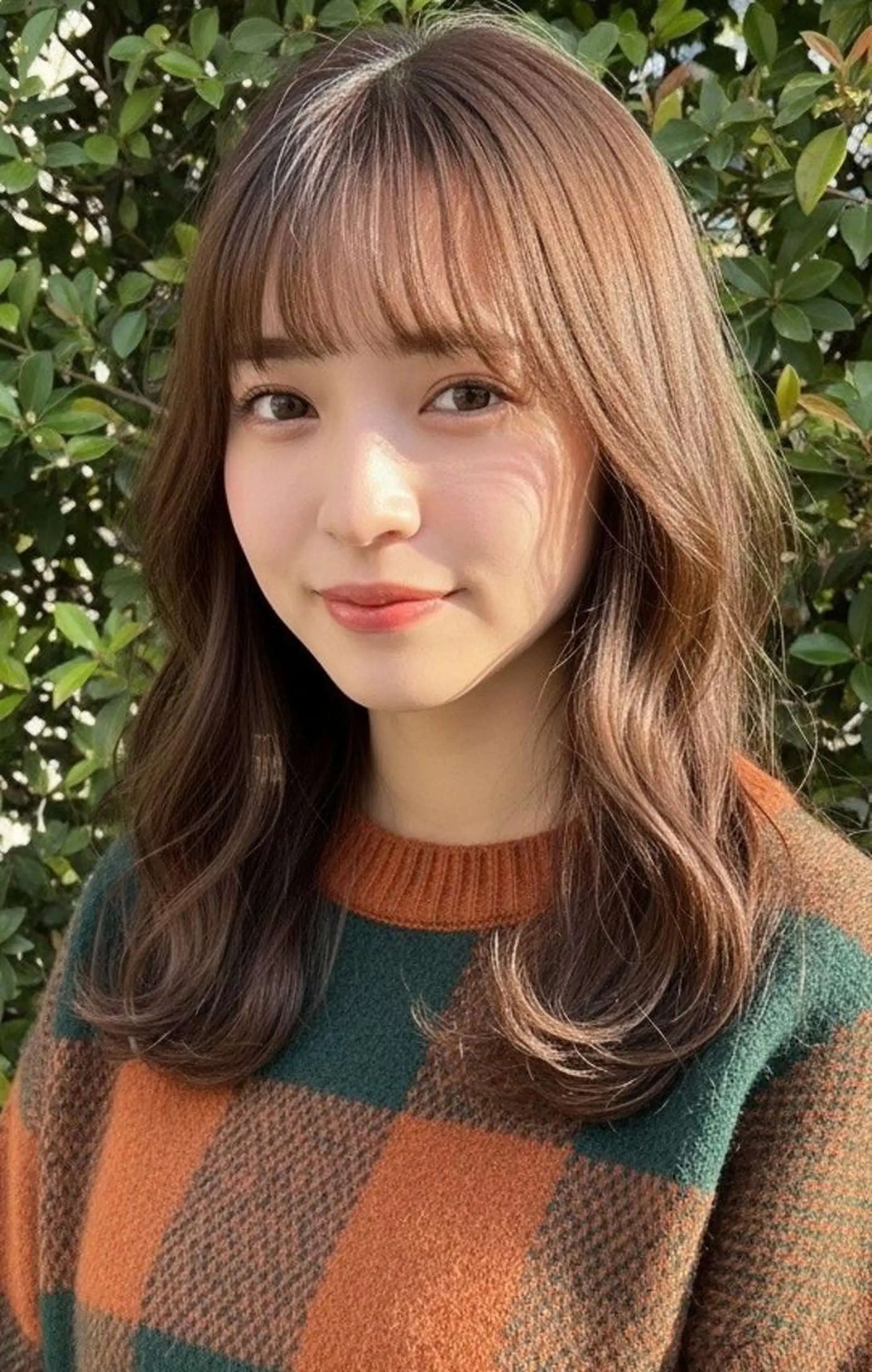 セミロング パーマ カラー ブラウンカラー 髪質改善 小顔カット カット パーマ トリートメント さく/髪質改善× 縮毛矯正/町田のヘアスタイル