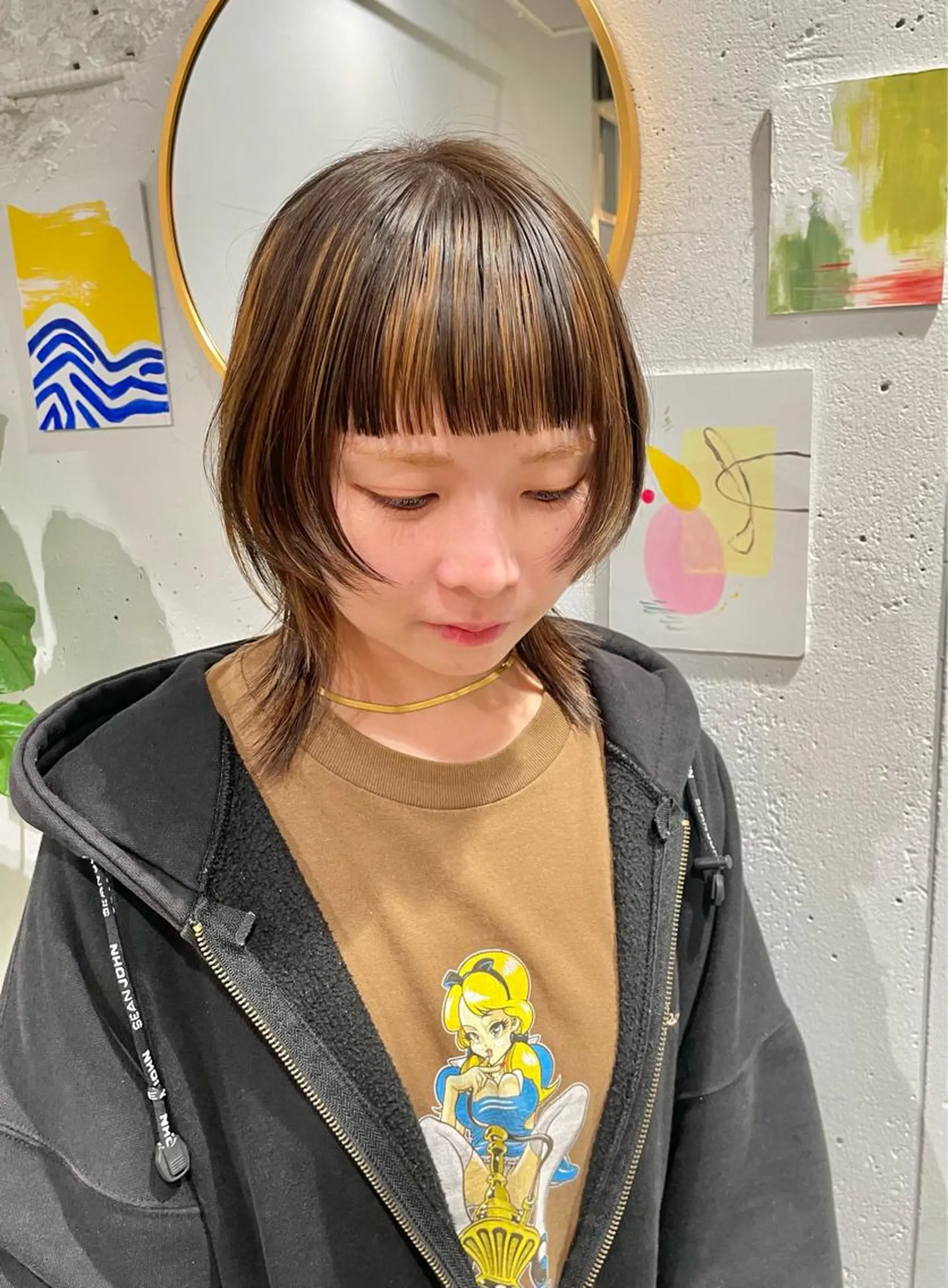 ミディアム カラー ハイライトカラー ハイライト ウルフカット ウルフ/似合わせ レイヤー/RIHOのヘアスタイル