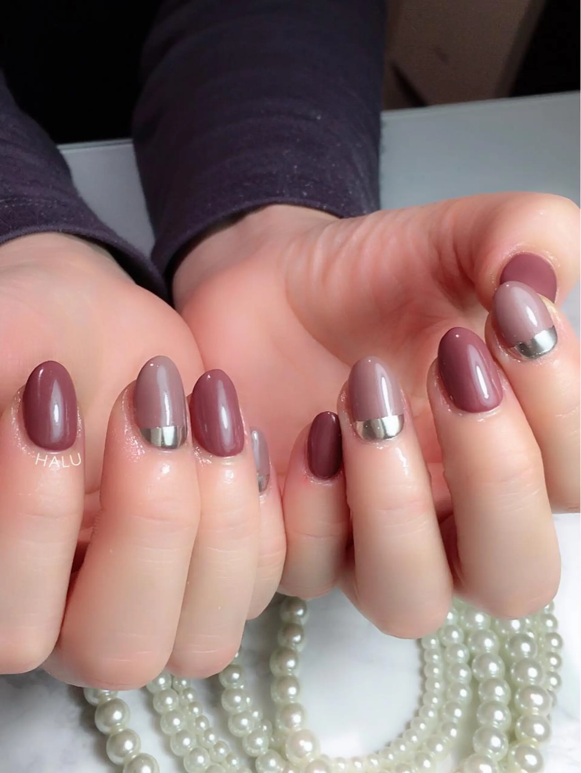 ネイル ブラウン ミラーネイル HALU ハルのネイルデザイン