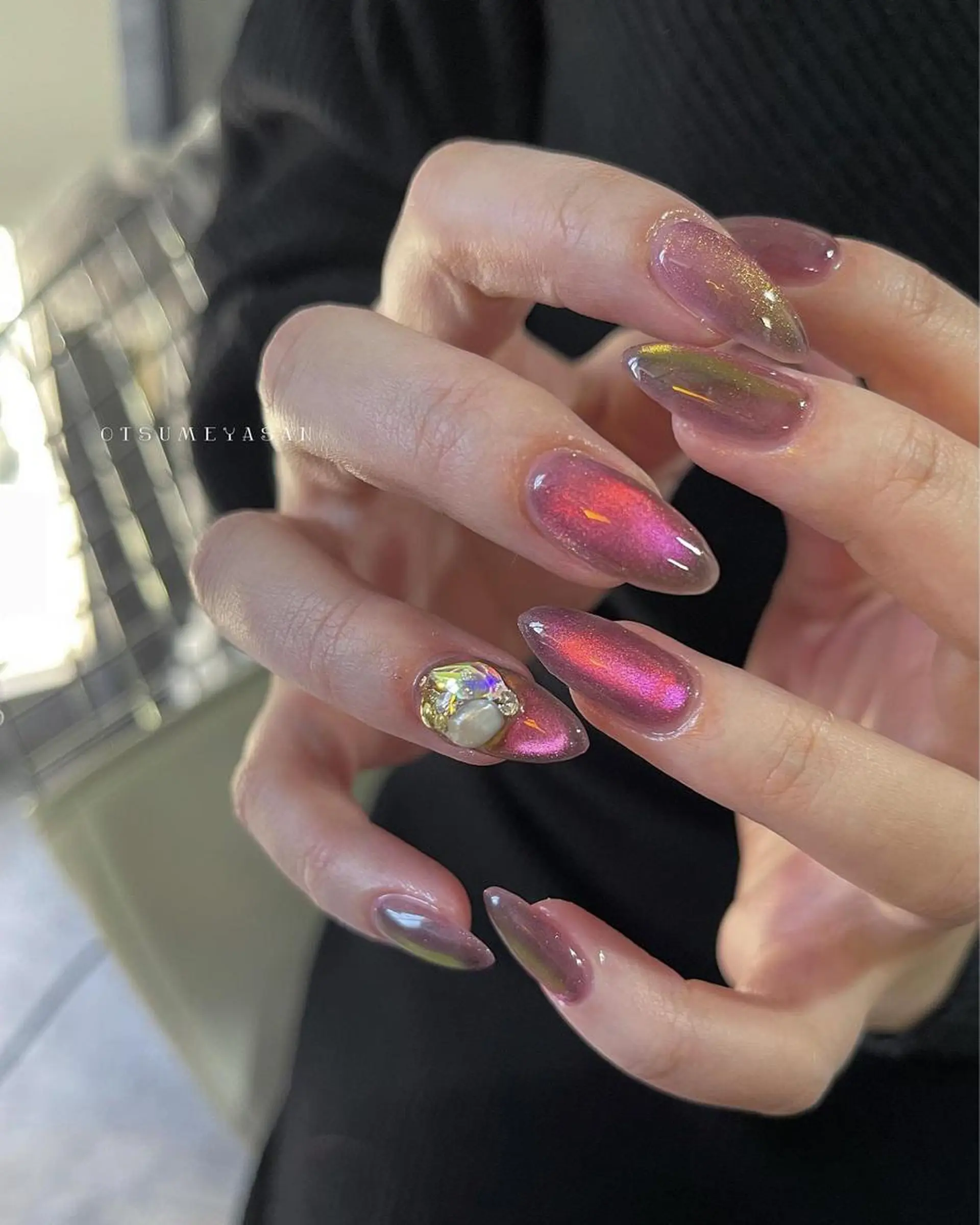 ネイル オーロラネイル ブルー ジェルネイル 韓国ネイル マグネットネイル otsumeyasan所属・わたなべ ちかのネイルデザイン