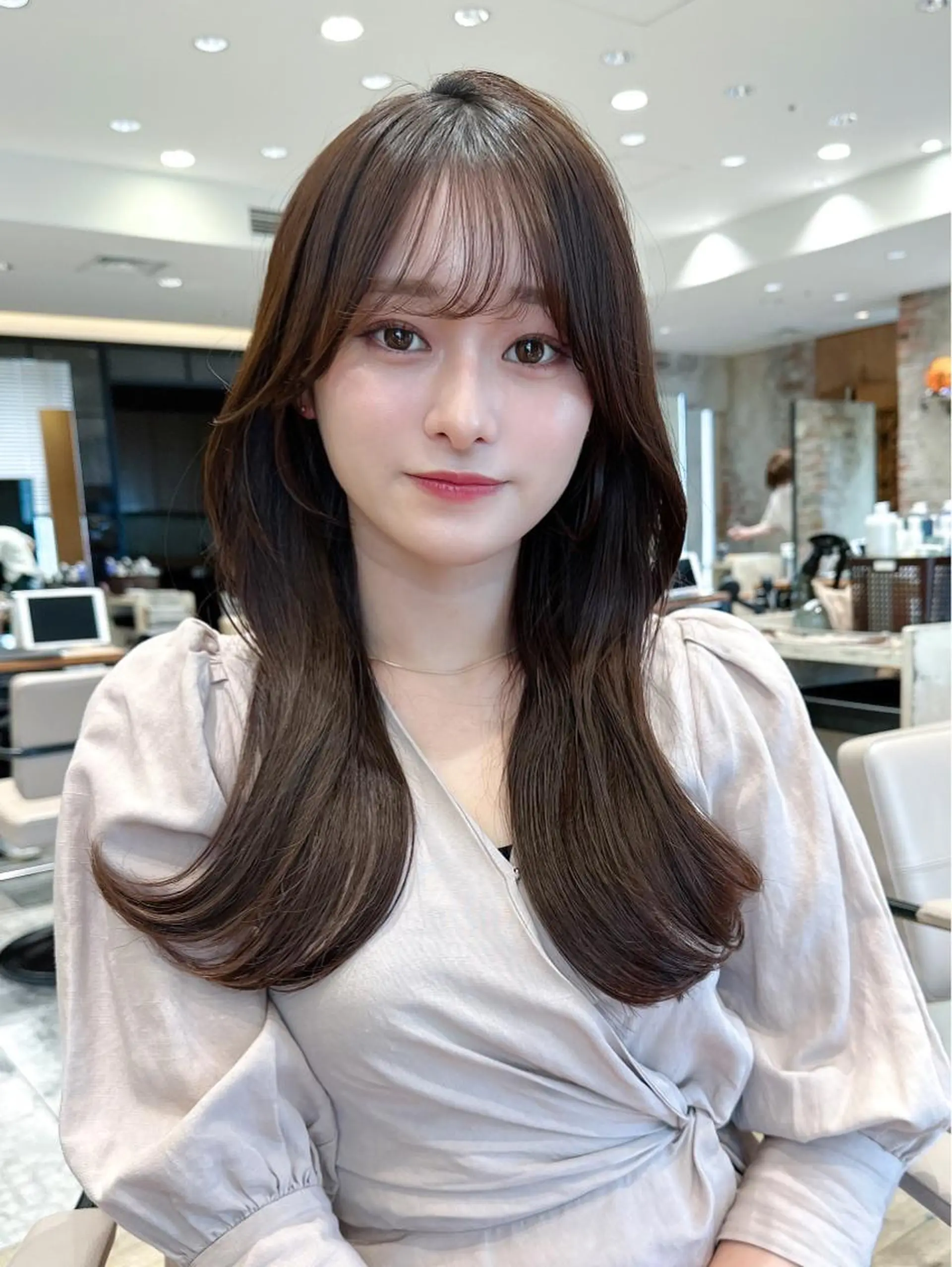 ロング カラー ベージュカラー ブラウンカラー ブラウンベージュ くびれヘア 顔周りカット カット ヘアカラー トリートメント 顔周り/くびれヘア 韓国ヘア💕風間るなのヘアスタイル