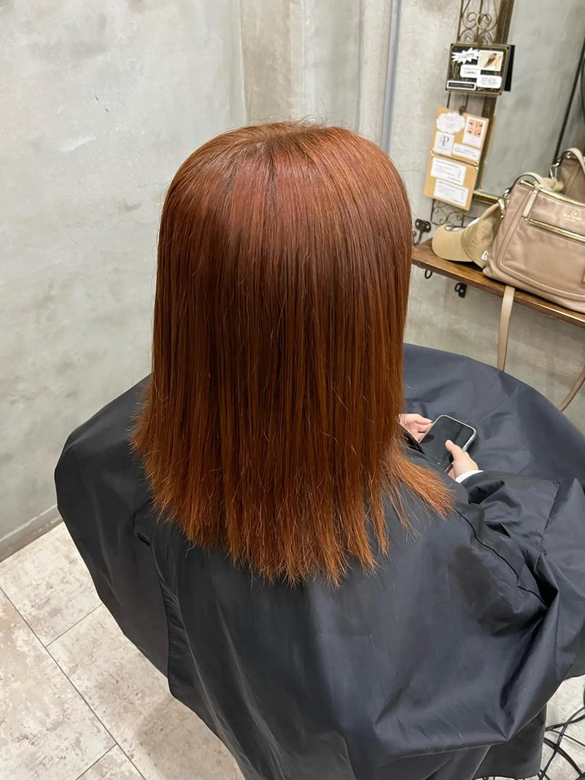 セミロング カラー ブリーチ ブラウンカラー ブリーチなしカラー オレンジ 艶髪/ハイトーン/ ヘアセット/モエノのヘアスタイル