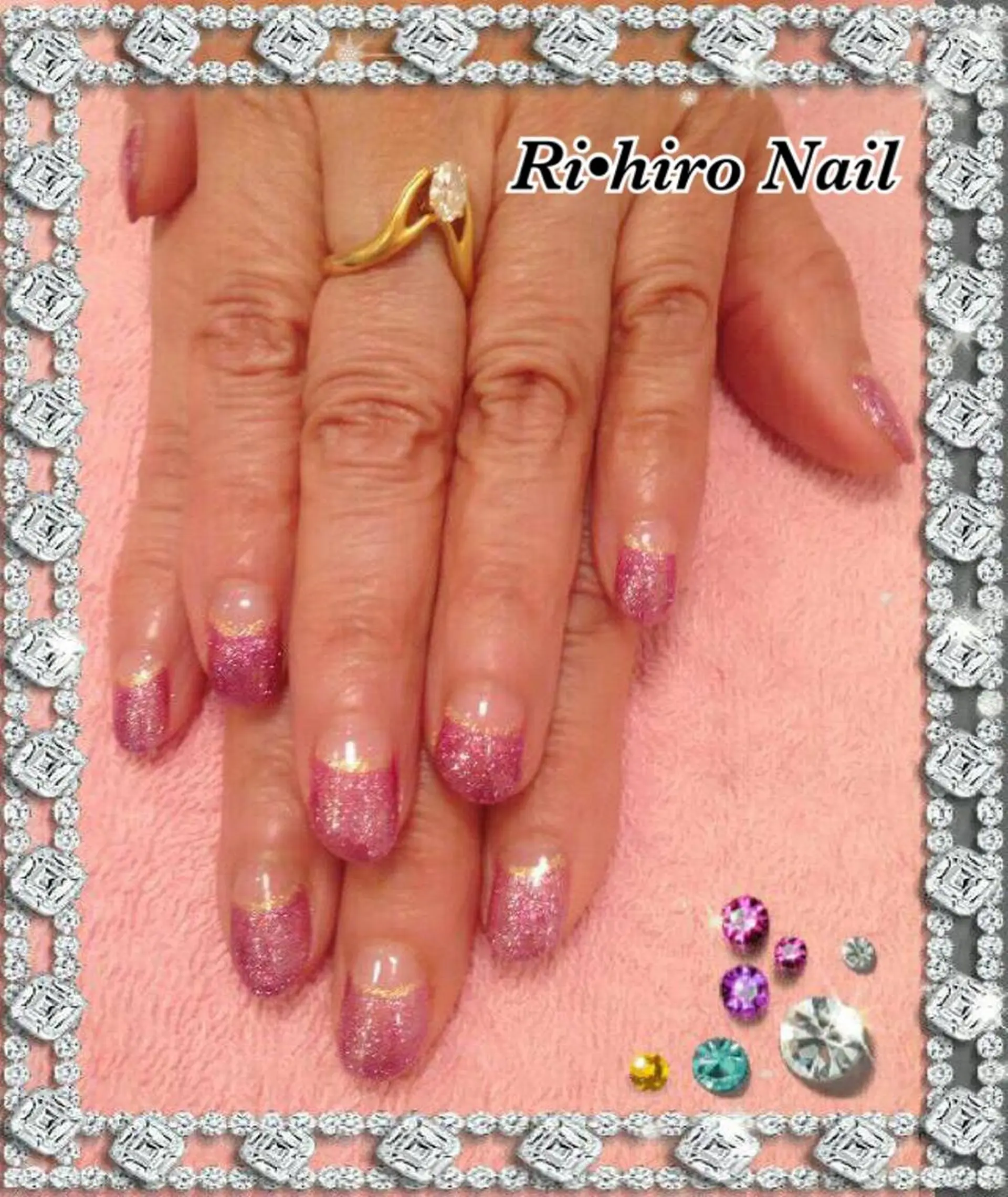 ネイル フレンチネイル ラメ(グリッター) 逆フレンチ ネイル＆フラワーサロン〜Ri✦hiro〜鳥栖店所属・HIRATA RIEのネイルデザイン